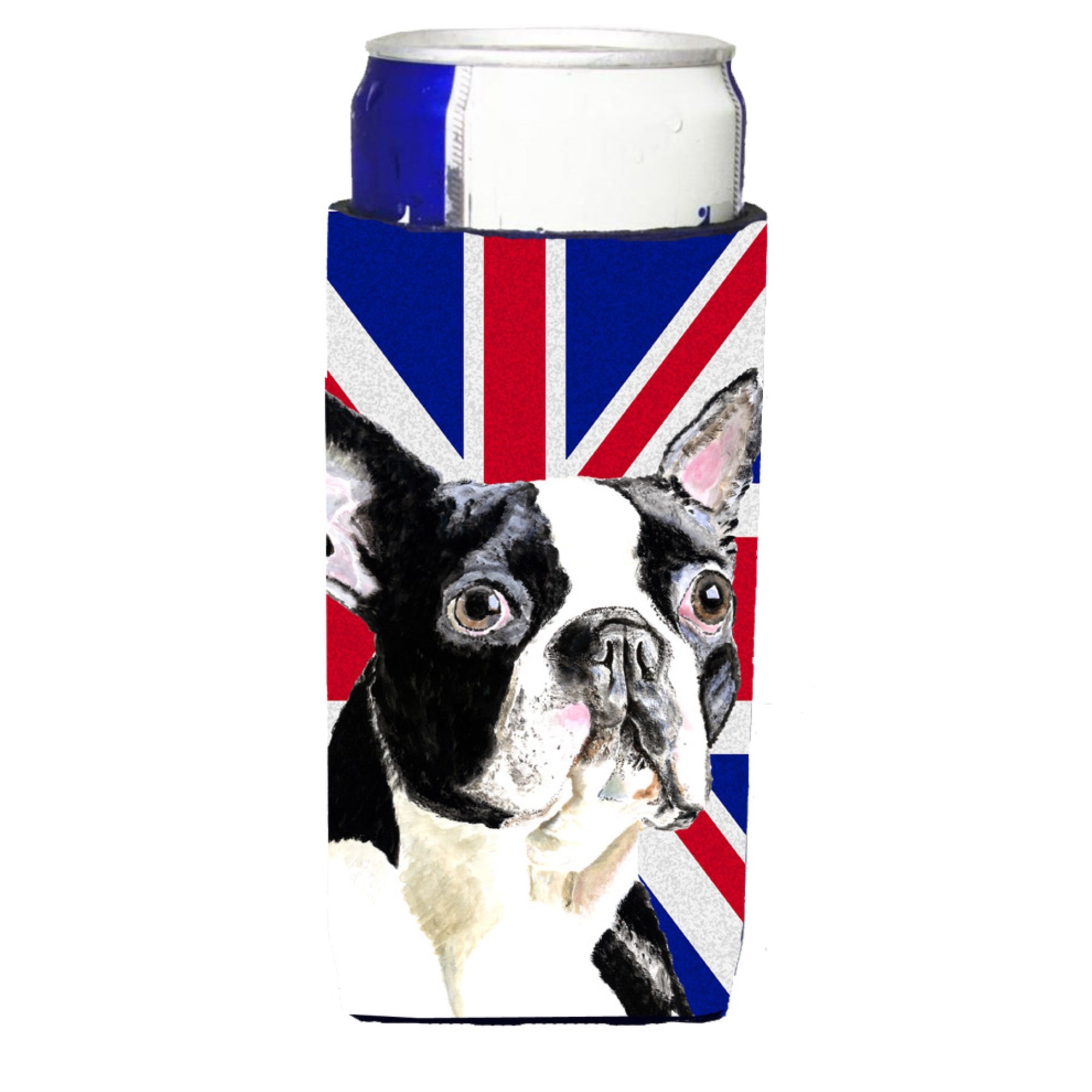 Boston Terrier With English Union Jack British Flag Ultra Hugger For Slim Cans