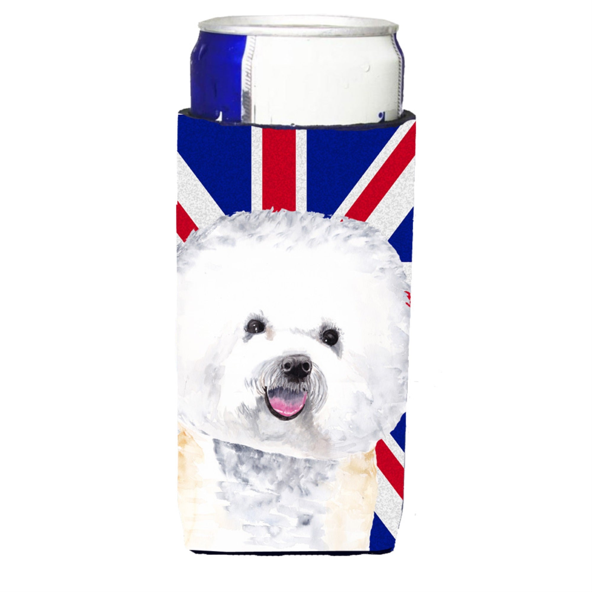 Bichon Frise With English Union Jack British Flag Ultra Hugger For Slim Cans