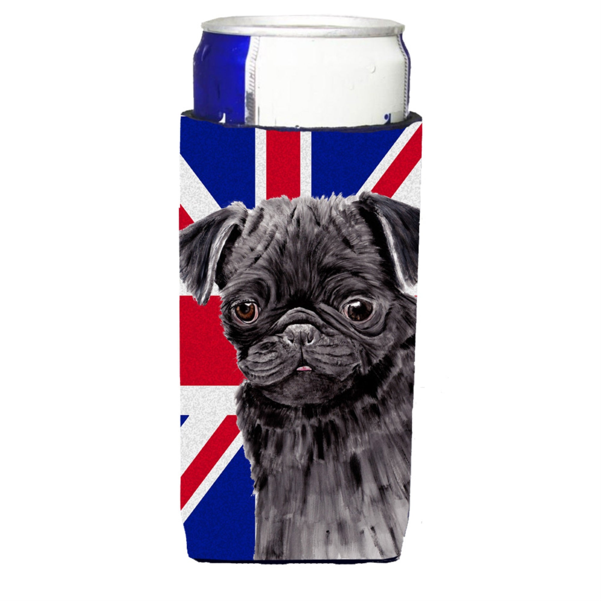 Pug With English Union Jack British Flag Ultra Hugger For Slim Cans