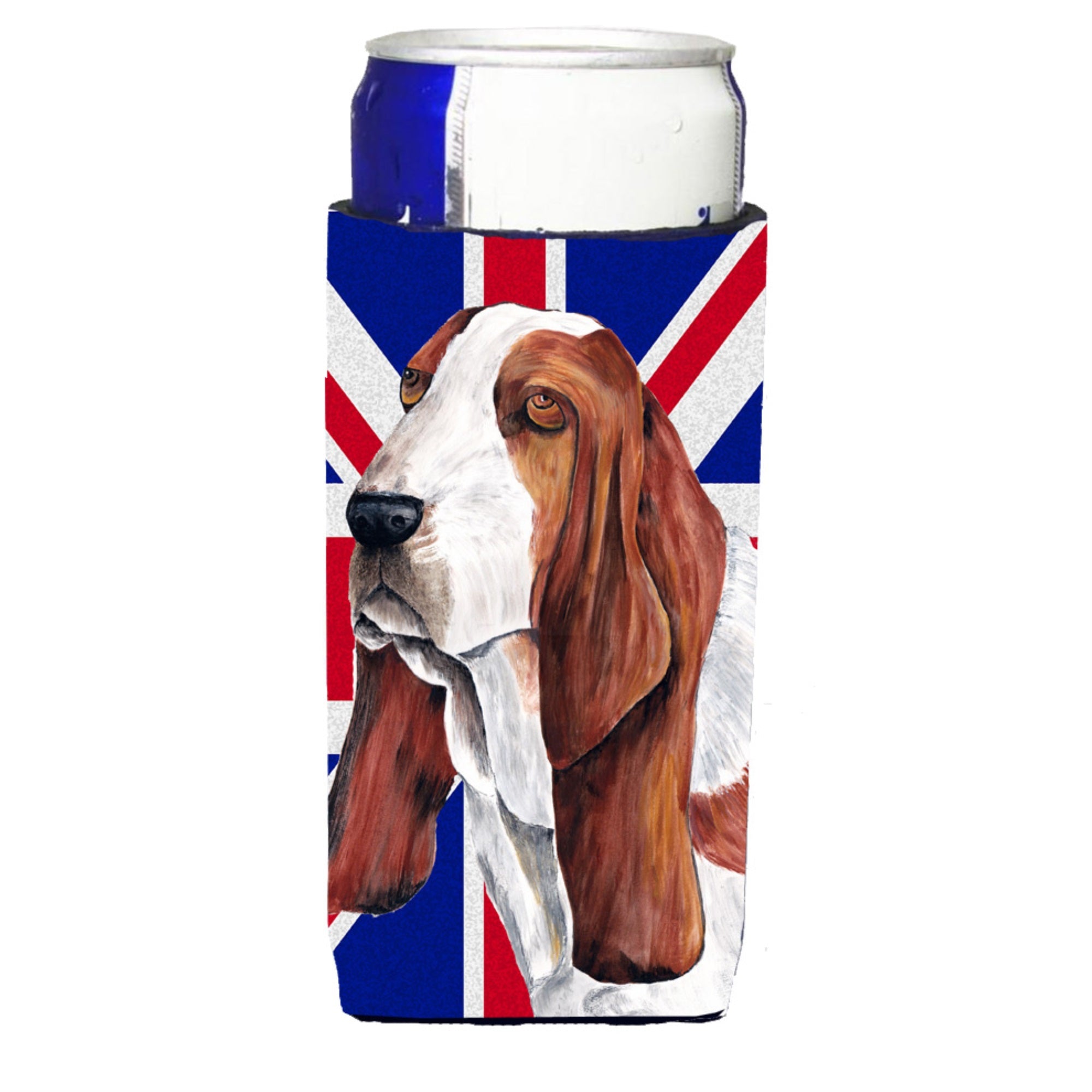 Basset Hound With English Union Jack British Flag Ultra Hugger For Slim Cans