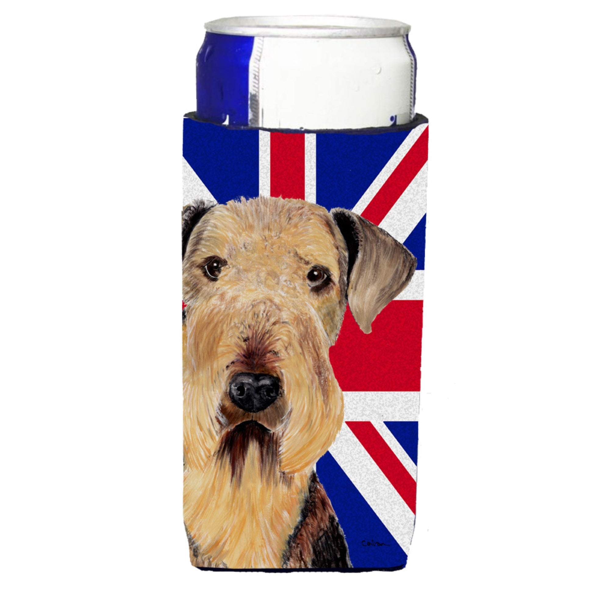 Airedale With English Union Jack British Flag Ultra Hugger For Slim Cans