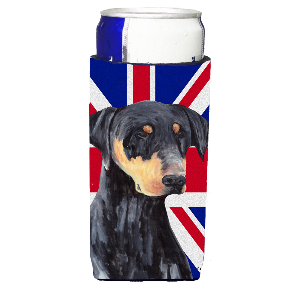Doberman With English Union Jack British Flag Ultra Hugger For Slim Cans