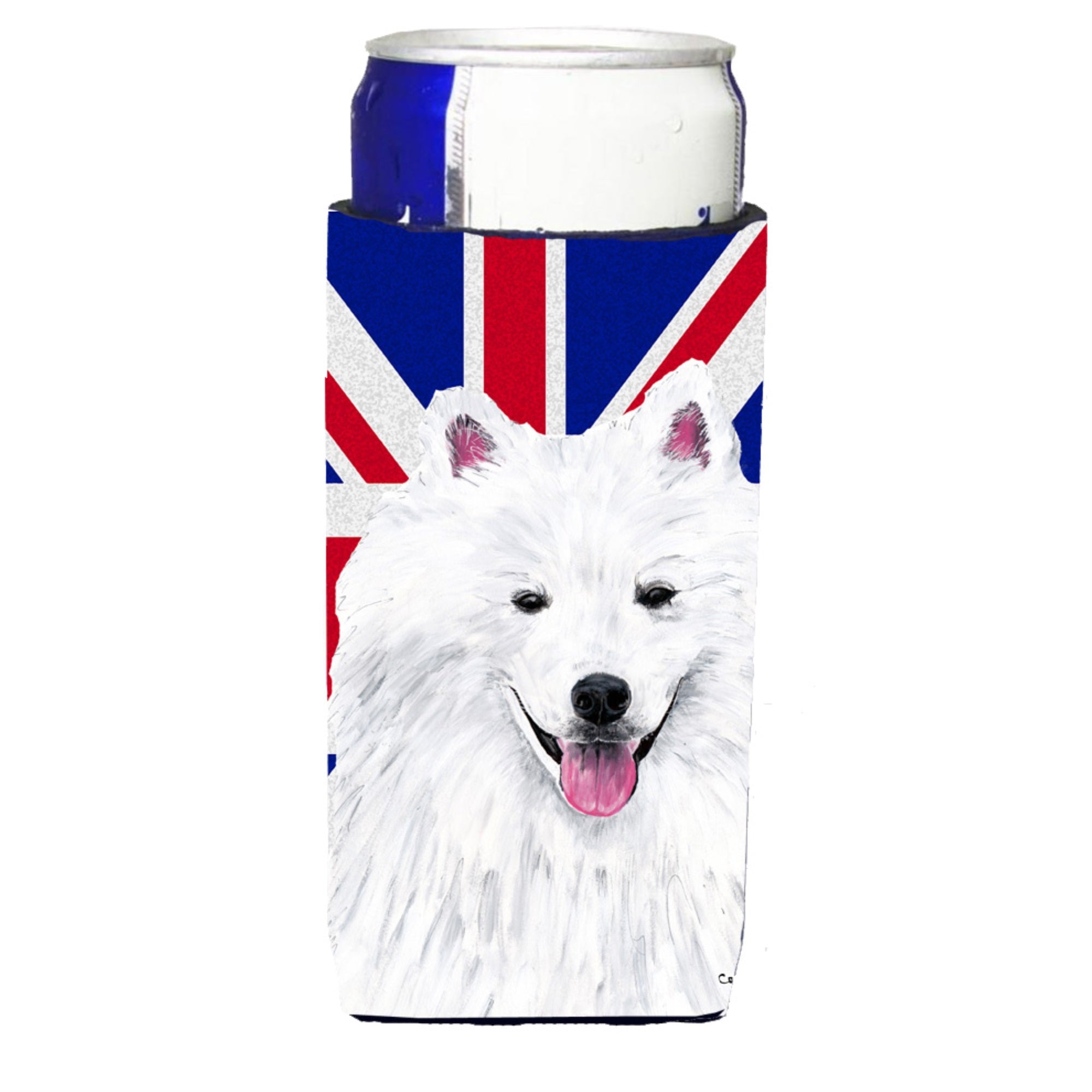 American Eskimo With English Union Jack British Flag Ultra Hugger For Slim Cans