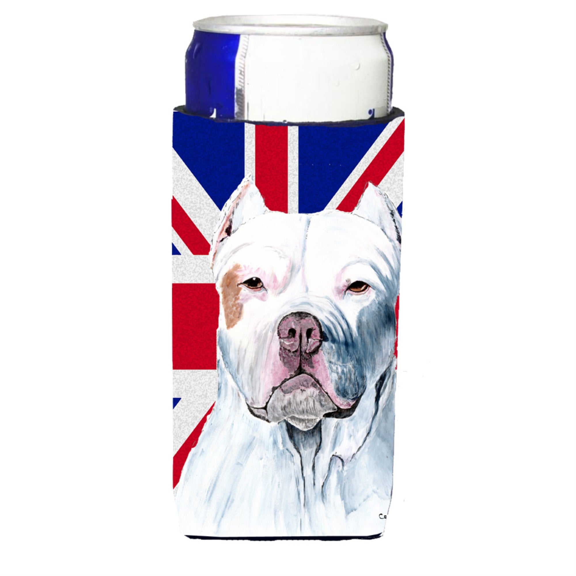 Pit Bull With English Union Jack British Flag Ultra Hugger For Slim Cans