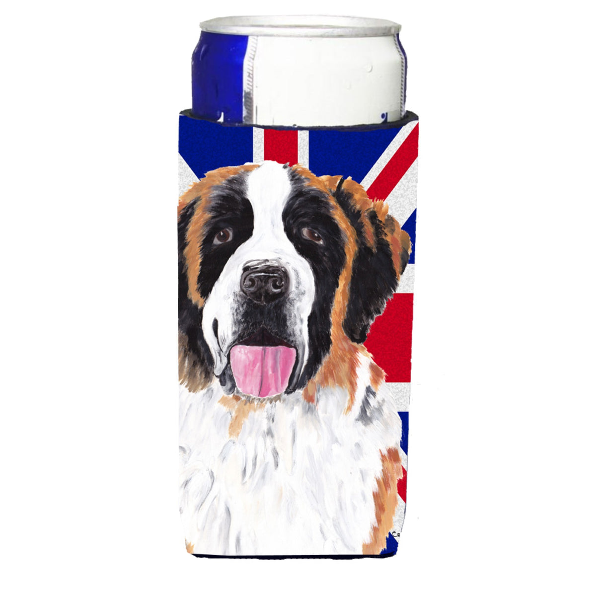 Saint Bernard With English Union Jack British Flag Ultra Hugger For Slim Cans