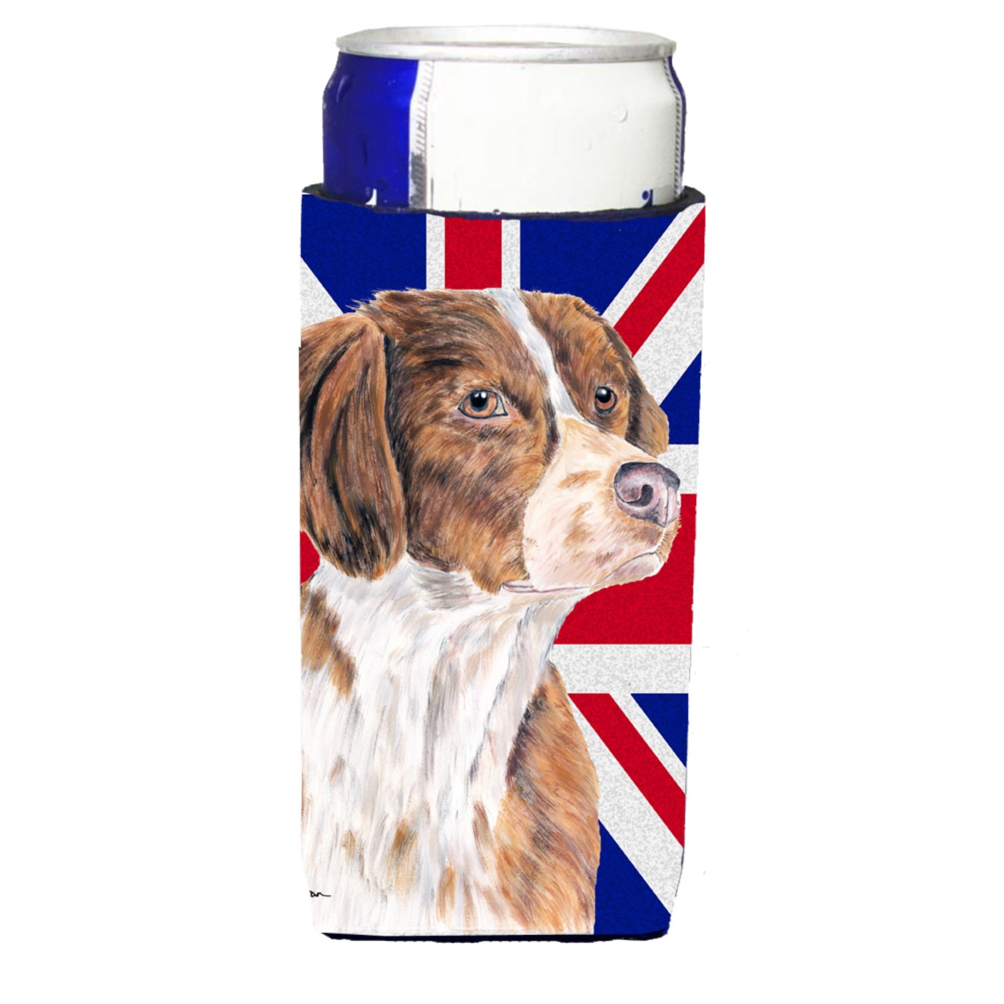 Brittany Spaniel With English Union Jack British Flag Ultra Hugger For Slim Cans