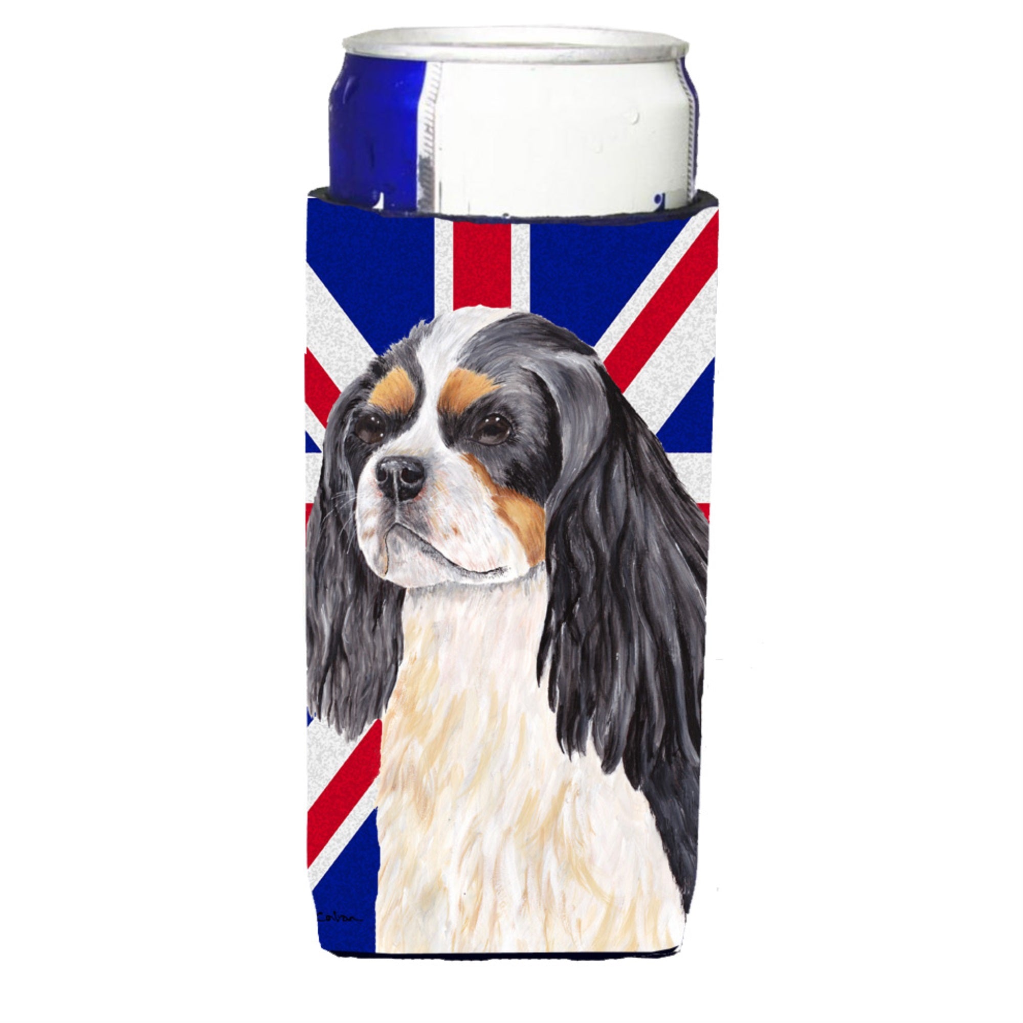 Cavalier Spaniel With English Union Jack British Flag Ultra Hugger For Slim Cans
