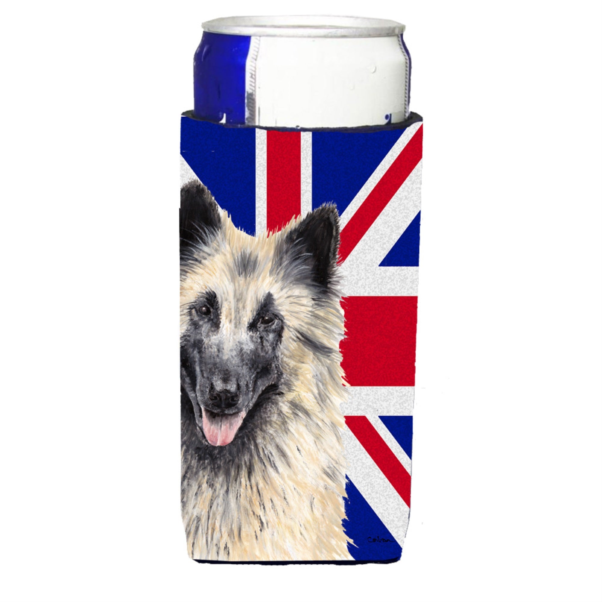 Belgian Tervuren With English Union Jack British Flag Ultra Hugger For Slim Cans