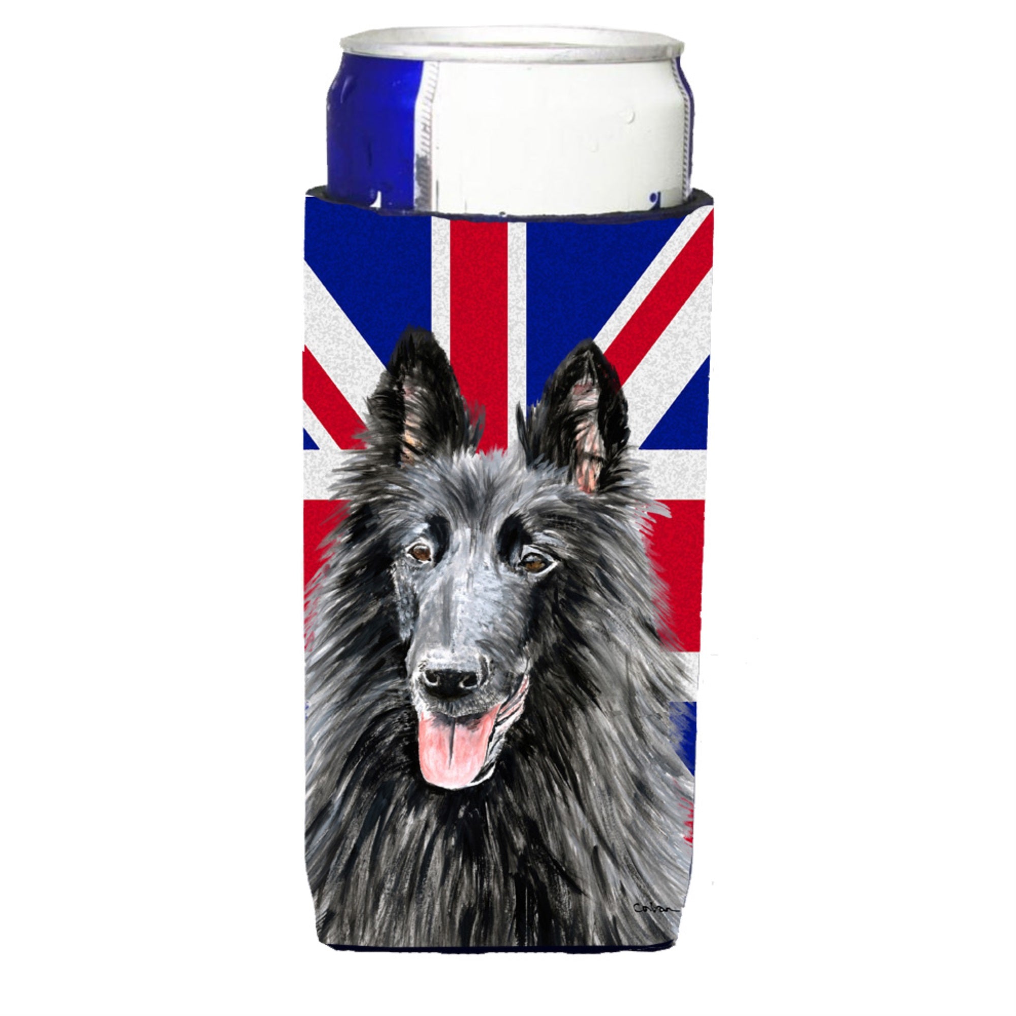 Belgian Sheepdog With English Union Jack British Flag Ultra Hugger For Slim Cans
