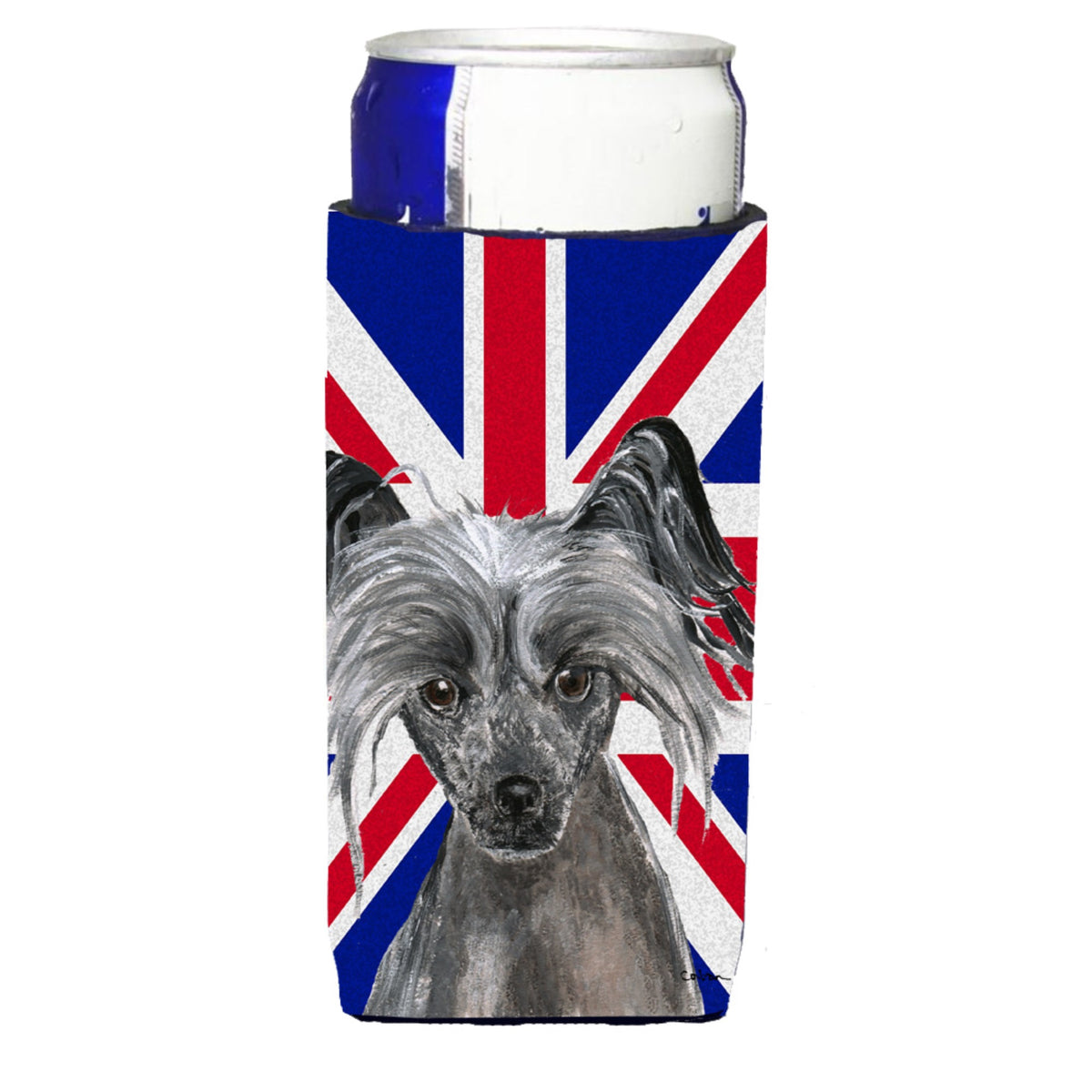 Chinese Crested With English Union Jack British Flag Ultra Hugger For Slim Cans