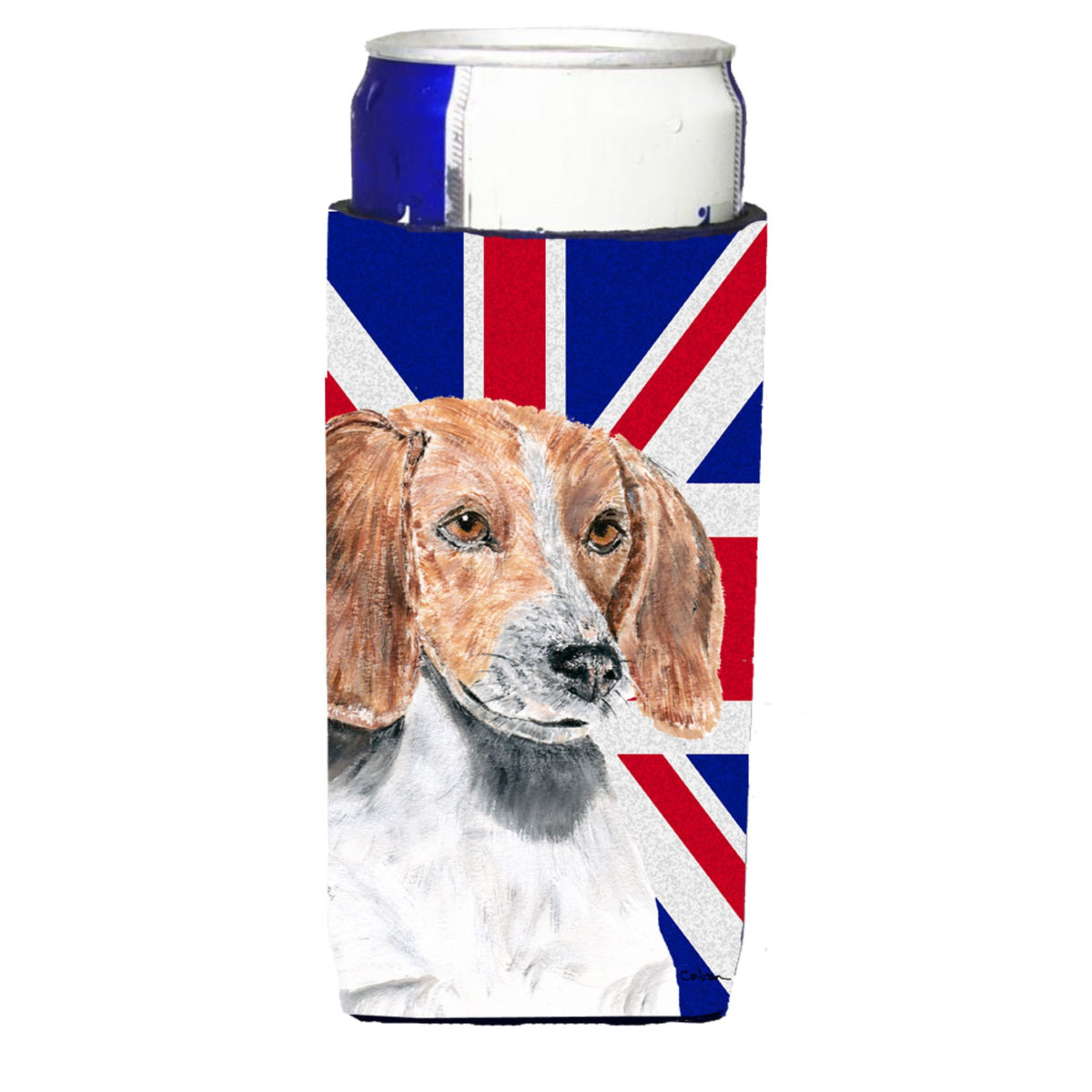 English Foxhound With English Union Jack British Flag Ultra Hugger For Slim Cans