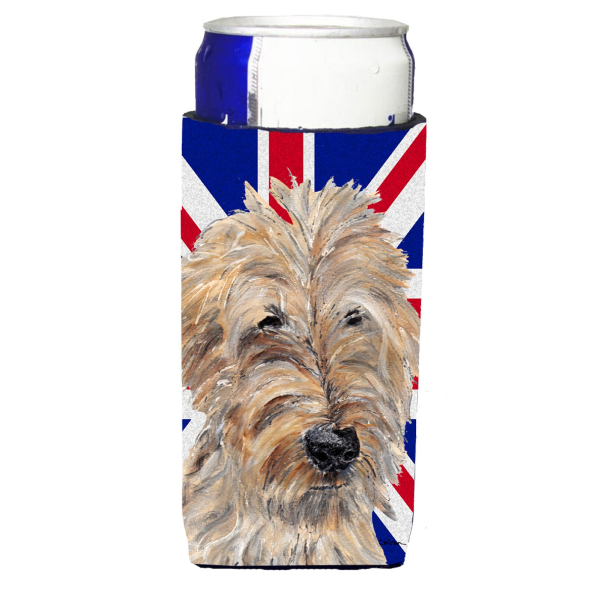Golden Doodle With English Union Jack British Flag Ultra Hugger For Slim Cans