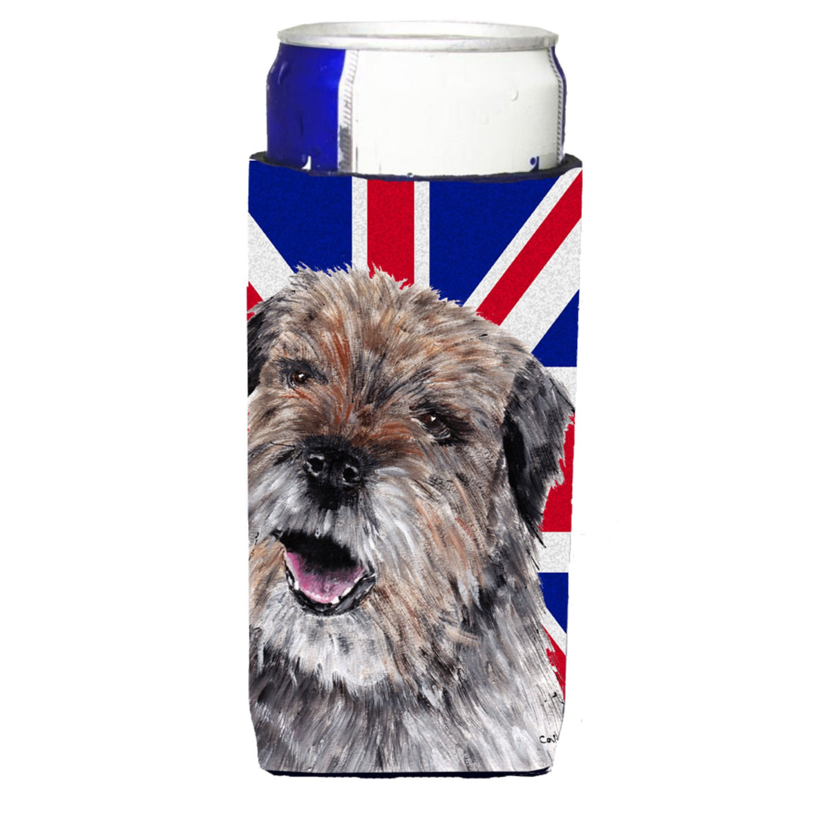 Border Terrier With English Union Jack British Flag Ultra Hugger For Slim Cans