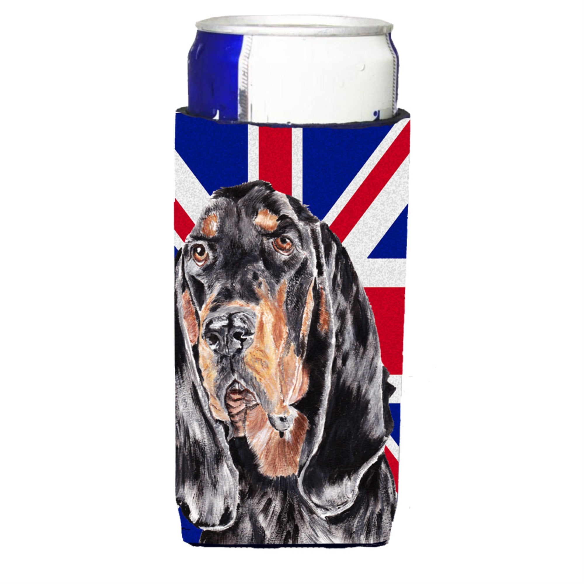 Black And Tan Coonhound With English Union Jack British Flag Ultra Hugger For Slim Cans