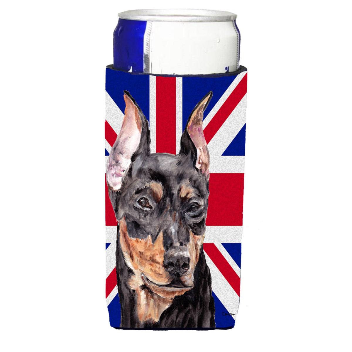 German Pinscher With English Union Jack British Flag Ultra Hugger For Slim Cans