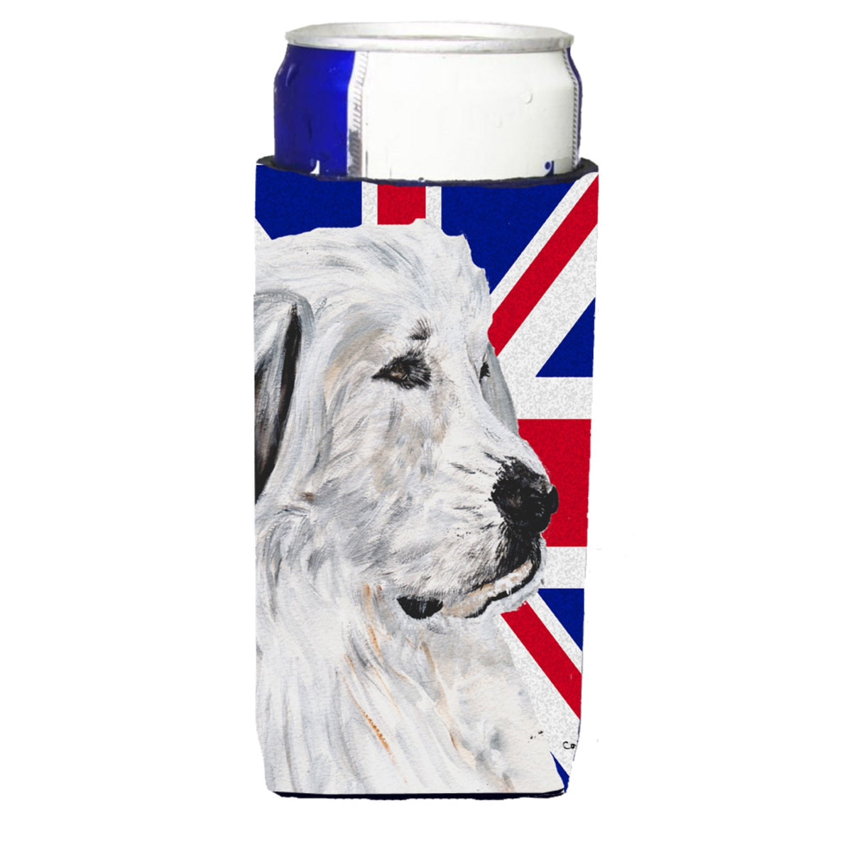 Great Pyrenees With English Union Jack British Flag Ultra Hugger For Slim Cans