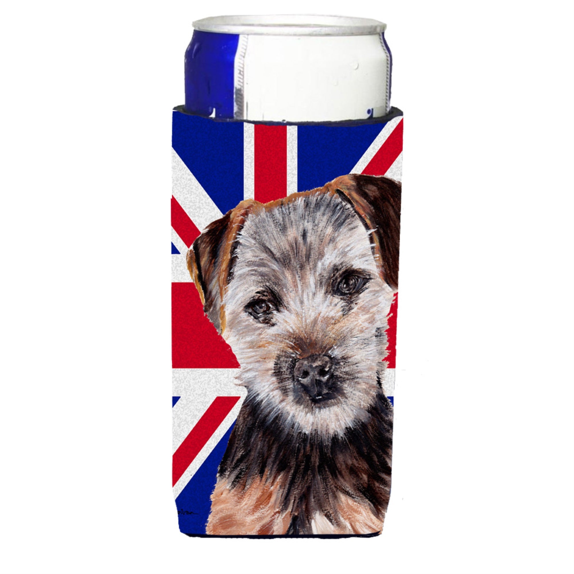 Norfolk Terrier Puppy With English Union Jack British Flag Ultra Hugger For Slim Cans