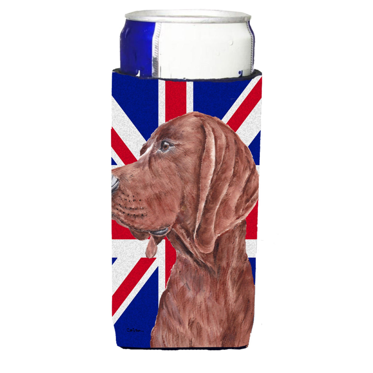 Redbone Coonhound With English Union Jack British Flag Ultra Hugger For Slim Cans