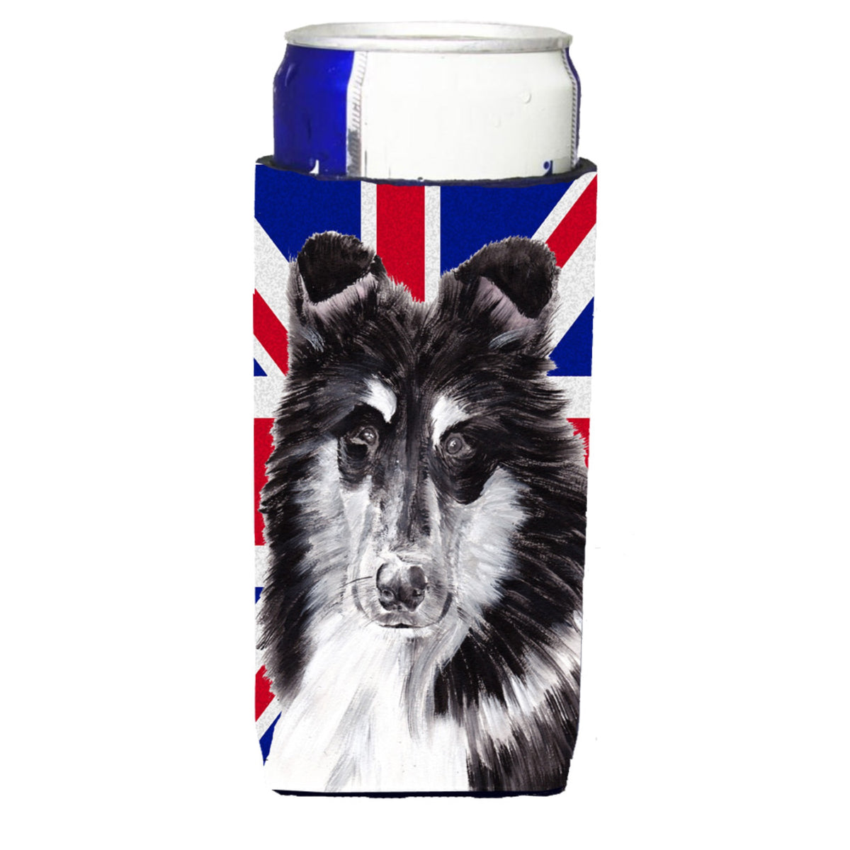 Black And White Collie With English Union Jack British Flag Ultra Hugger For Slim Cans