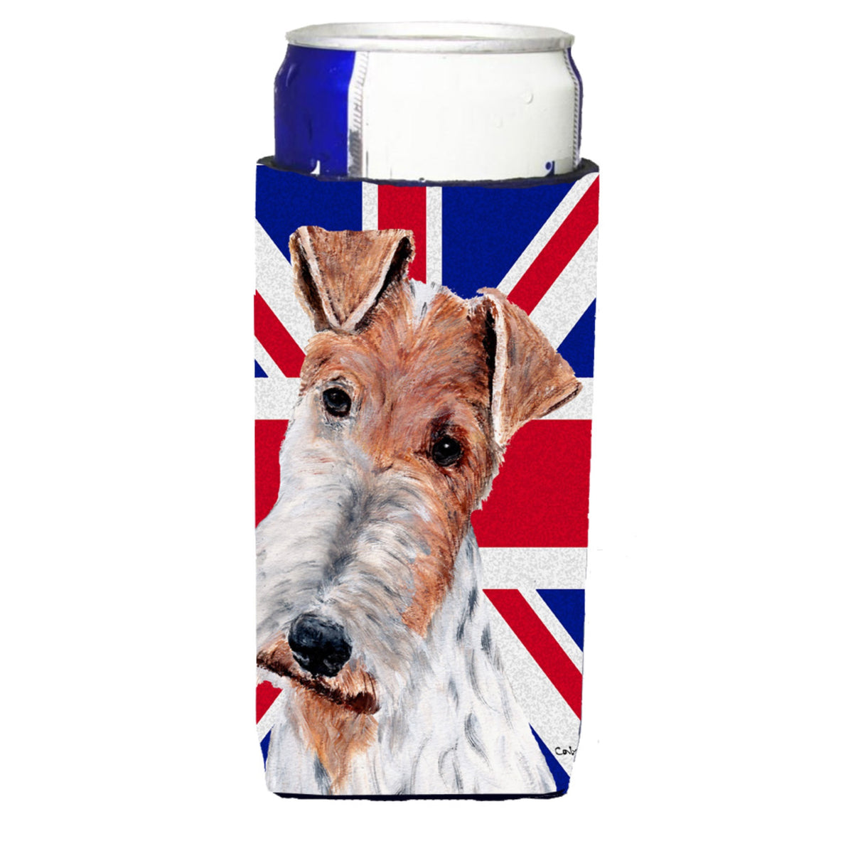 Wire Fox Terrier With English Union Jack British Flag Ultra Hugger For Slim Cans
