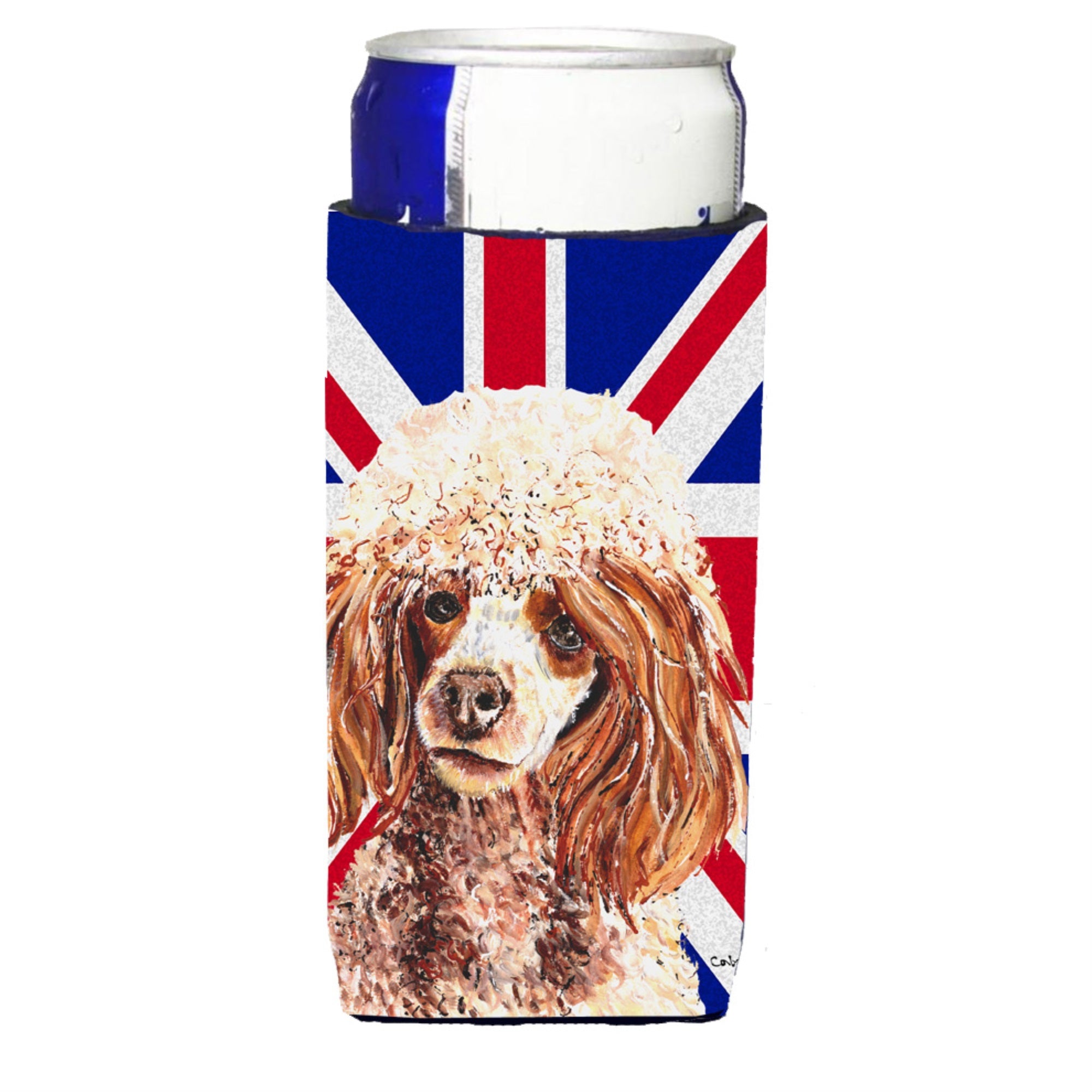 Red Miniature Poodle With English Union Jack British Flag Ultra Hugger For Slim Cans