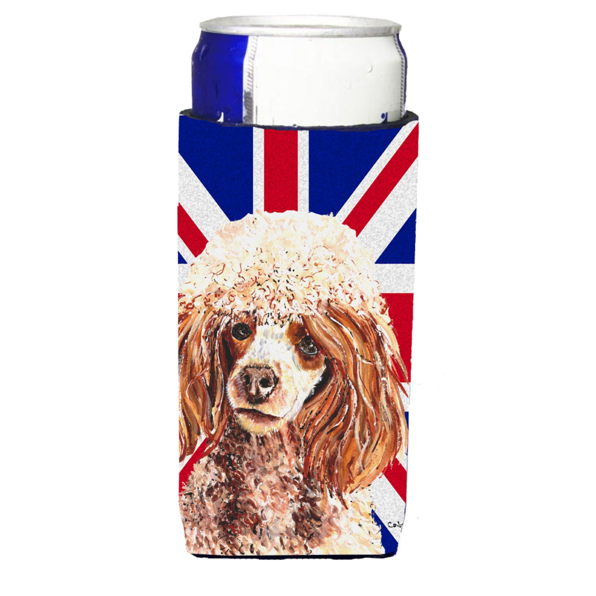 Red Miniature Poodle With English Union Jack British Flag Ultra Hugger For Slim Cans