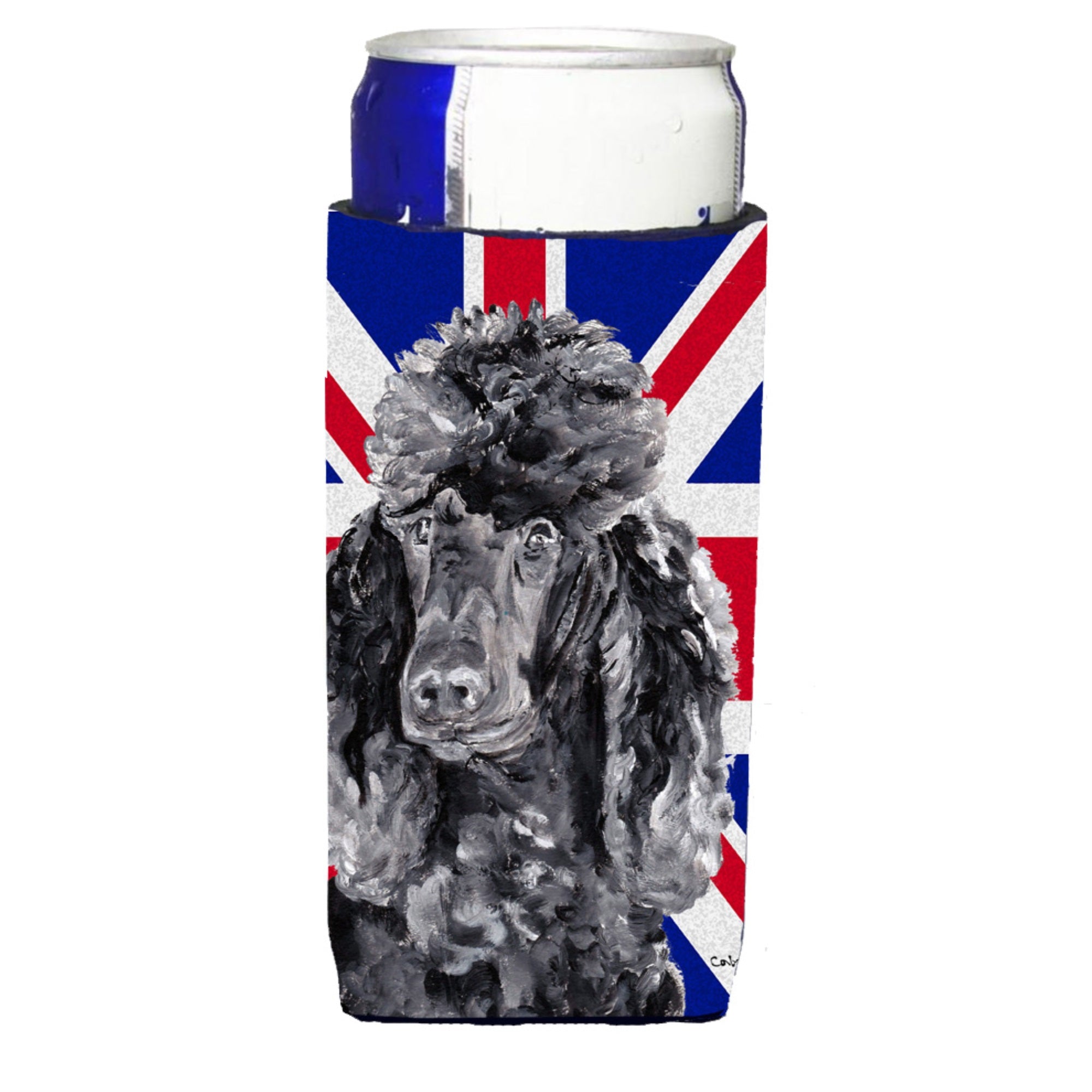 Black Standard Poodle With English Union Jack British Flag Ultra Hugger For Slim Cans