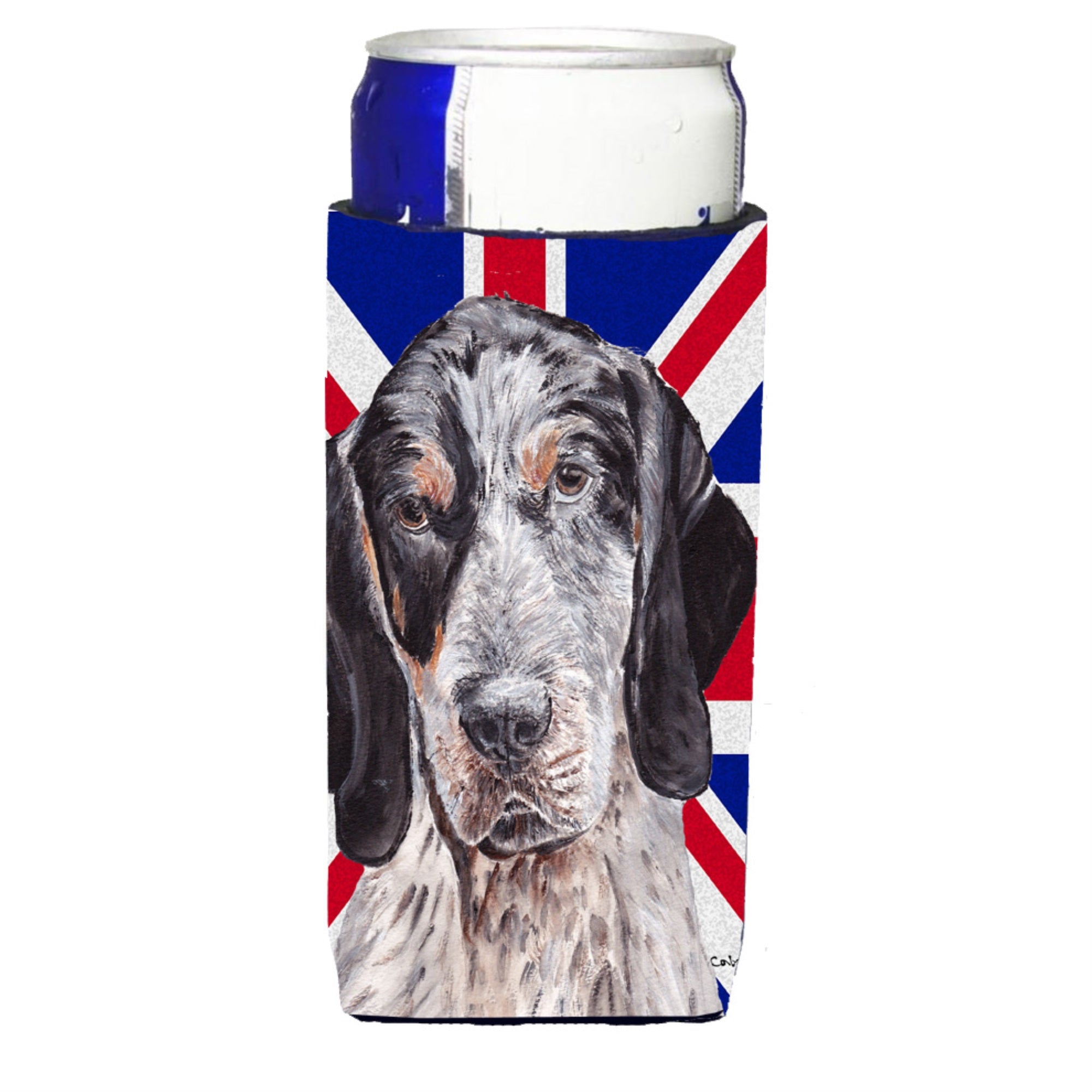 Blue Tick Coonhound With English Union Jack British Flag Ultra Hugger For Slim Cans