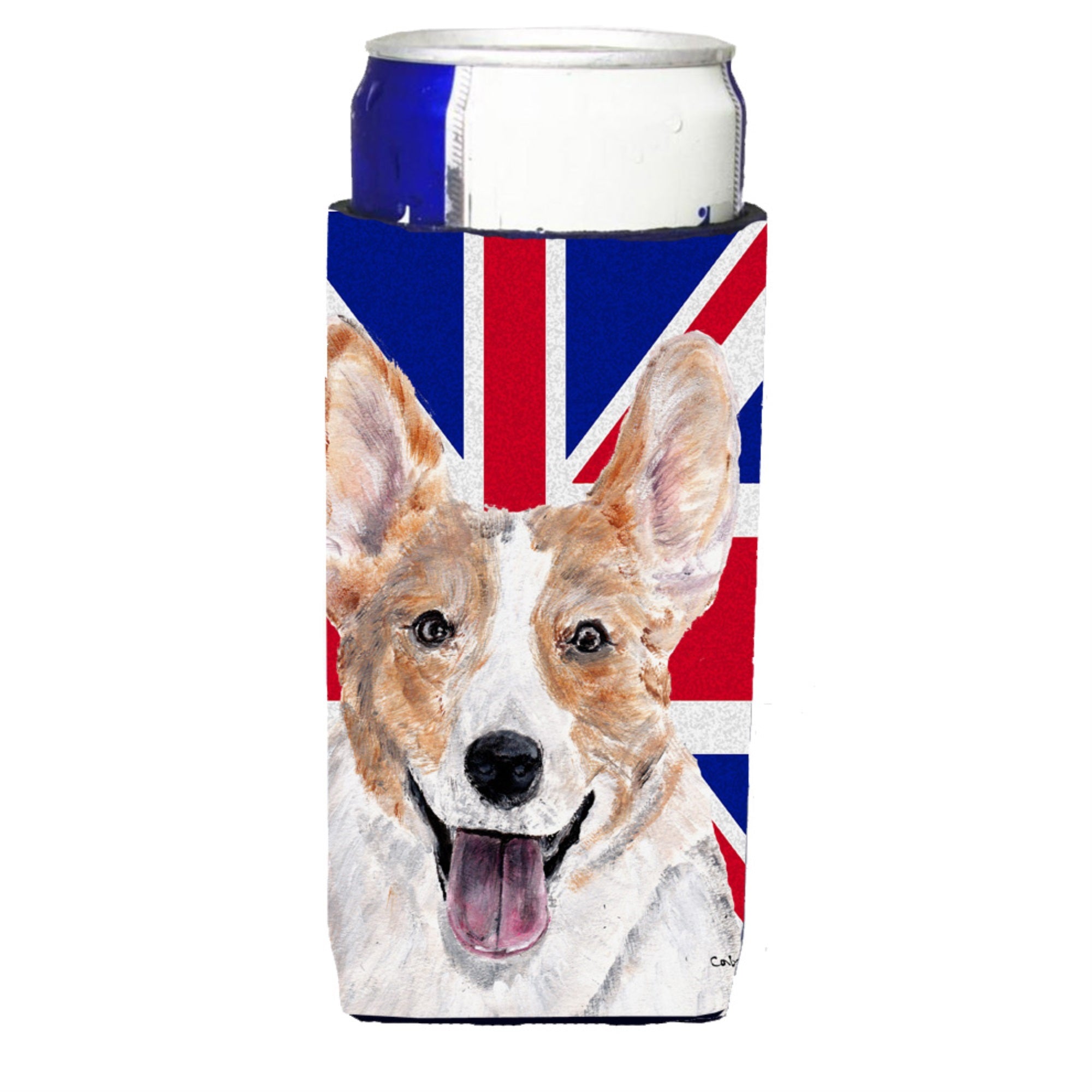Cardigan Corgi With English Union Jack British Flag Ultra Hugger For Slim Cans