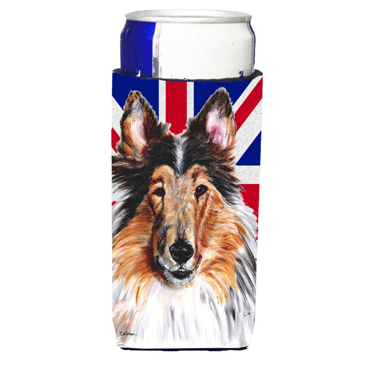 Collie With English Union Jack British Flag Ultra Hugger For Slim Cans