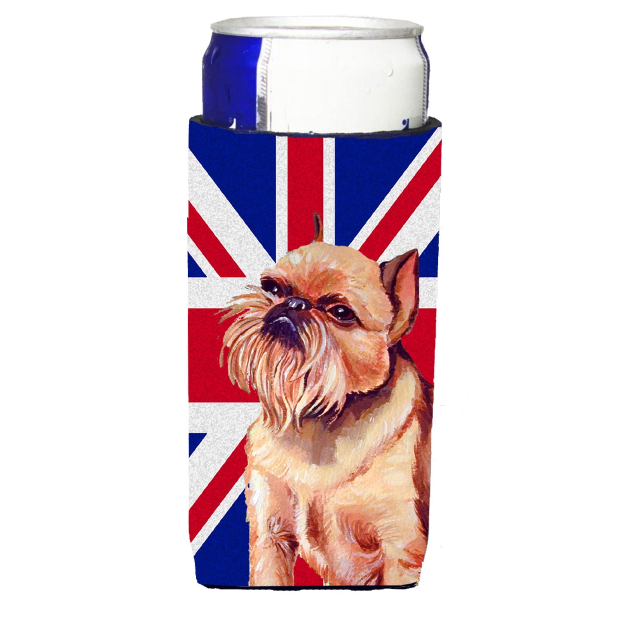 Brussels Griffon With English Union Jack British Flag Ultra Hugger For Slim Cans