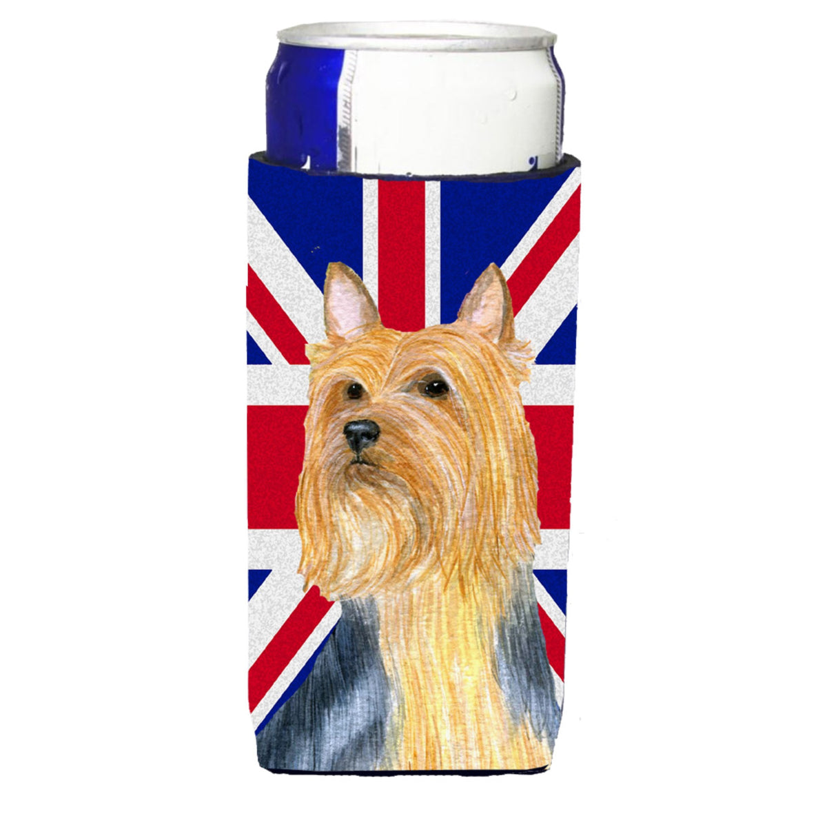 Silky Terrier With English Union Jack British Flag Ultra Hugger For Slim Cans