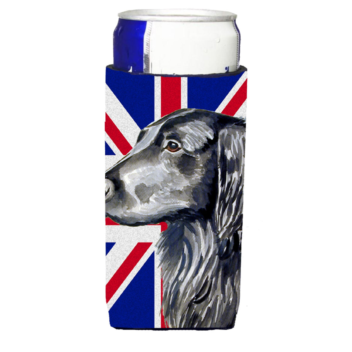 Flat Coated Retriever With English Union Jack British Flag Ultra Hugger For Slim Cans