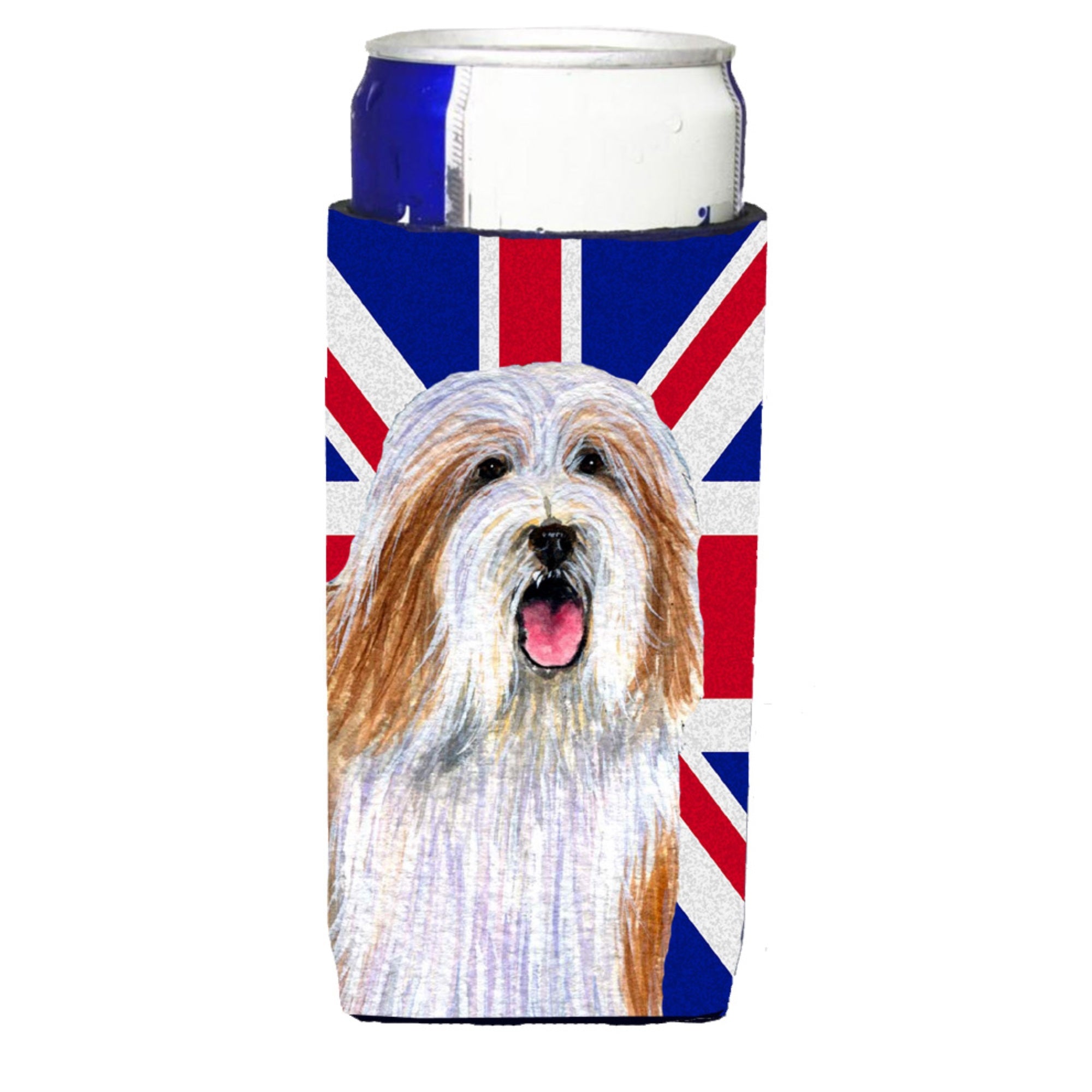 Bearded Collie With English Union Jack British Flag Ultra Hugger For Slim Cans