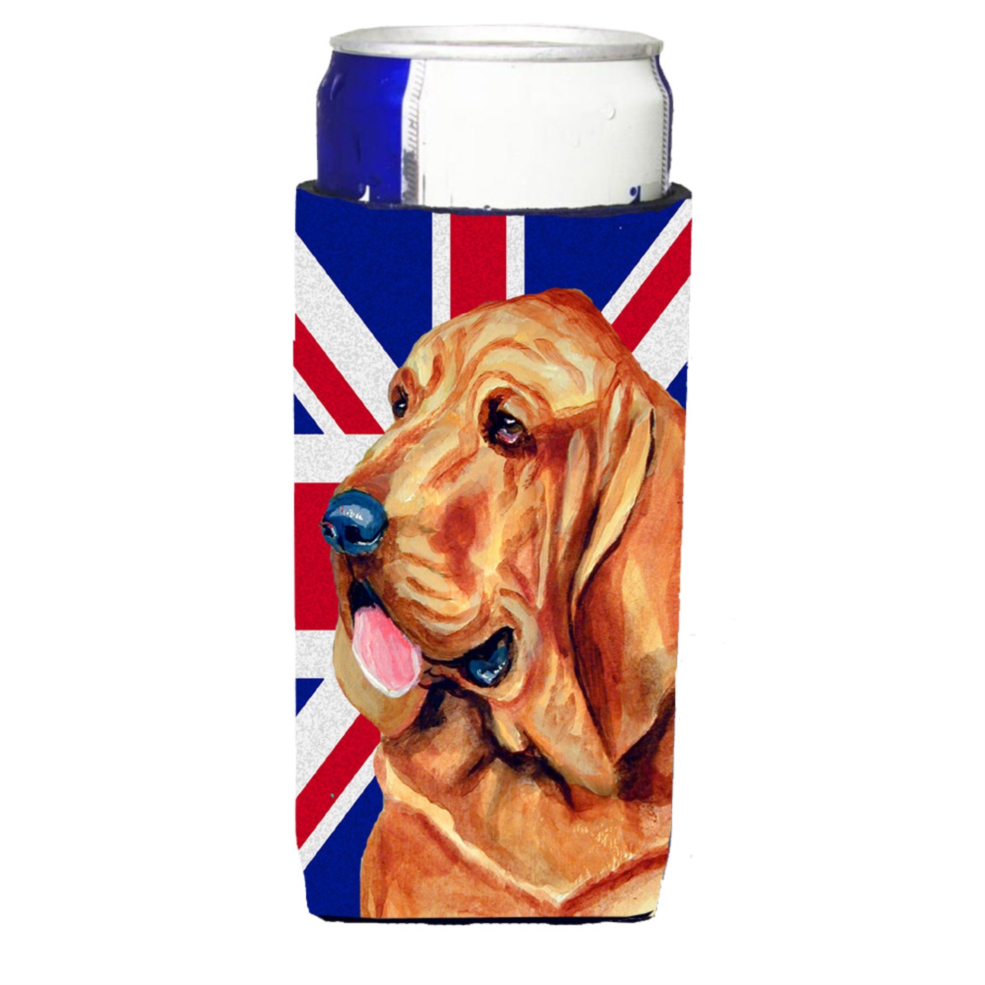 Bloodhound With English Union Jack British Flag Ultra Hugger For Slim Cans