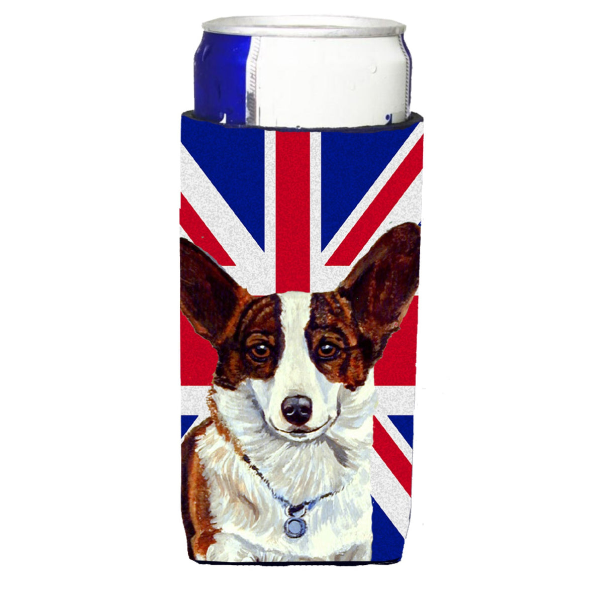 Corgi With English Union Jack British Flag Ultra Hugger For Slim Cans