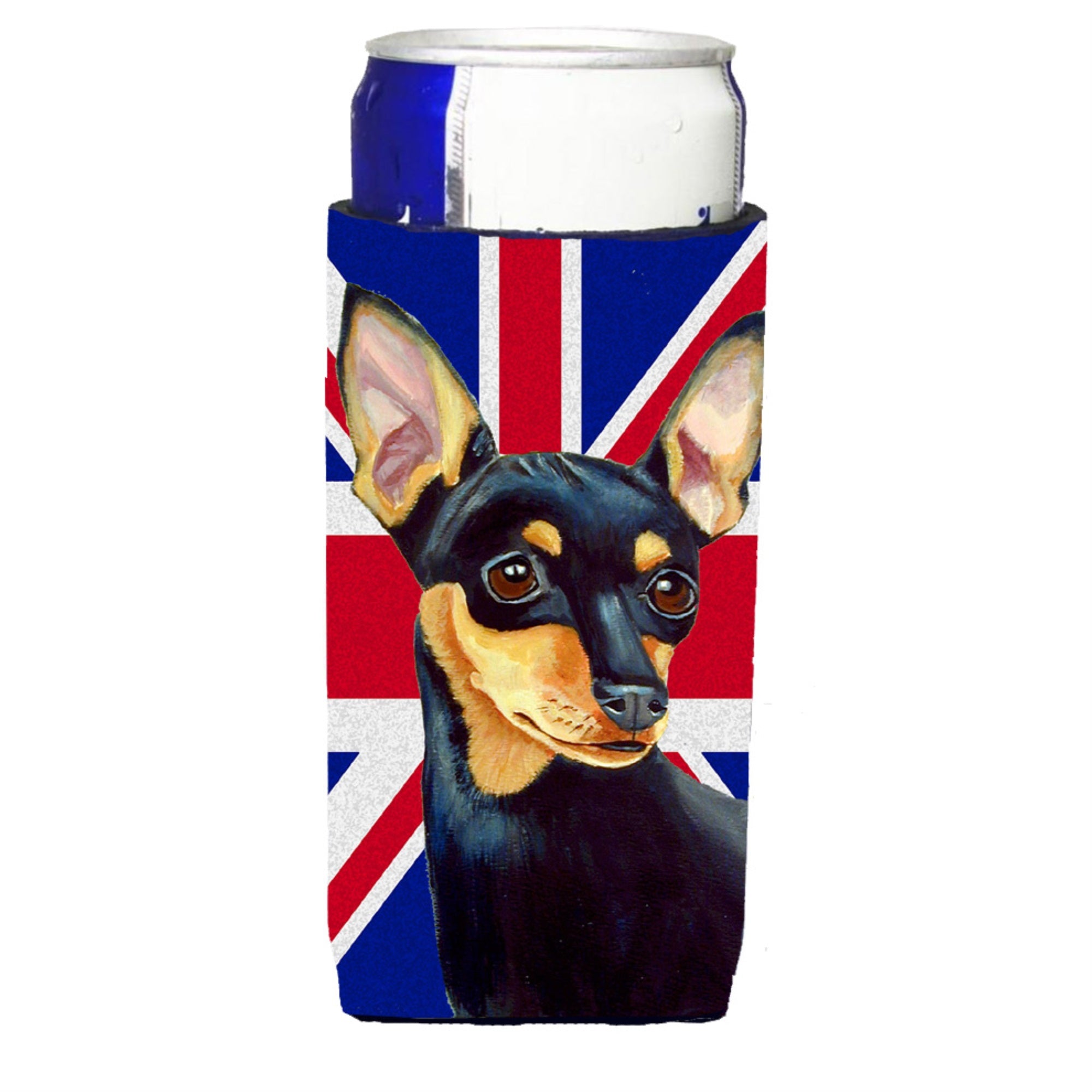 Min Pin With English Union Jack British Flag Ultra Hugger For Slim Cans