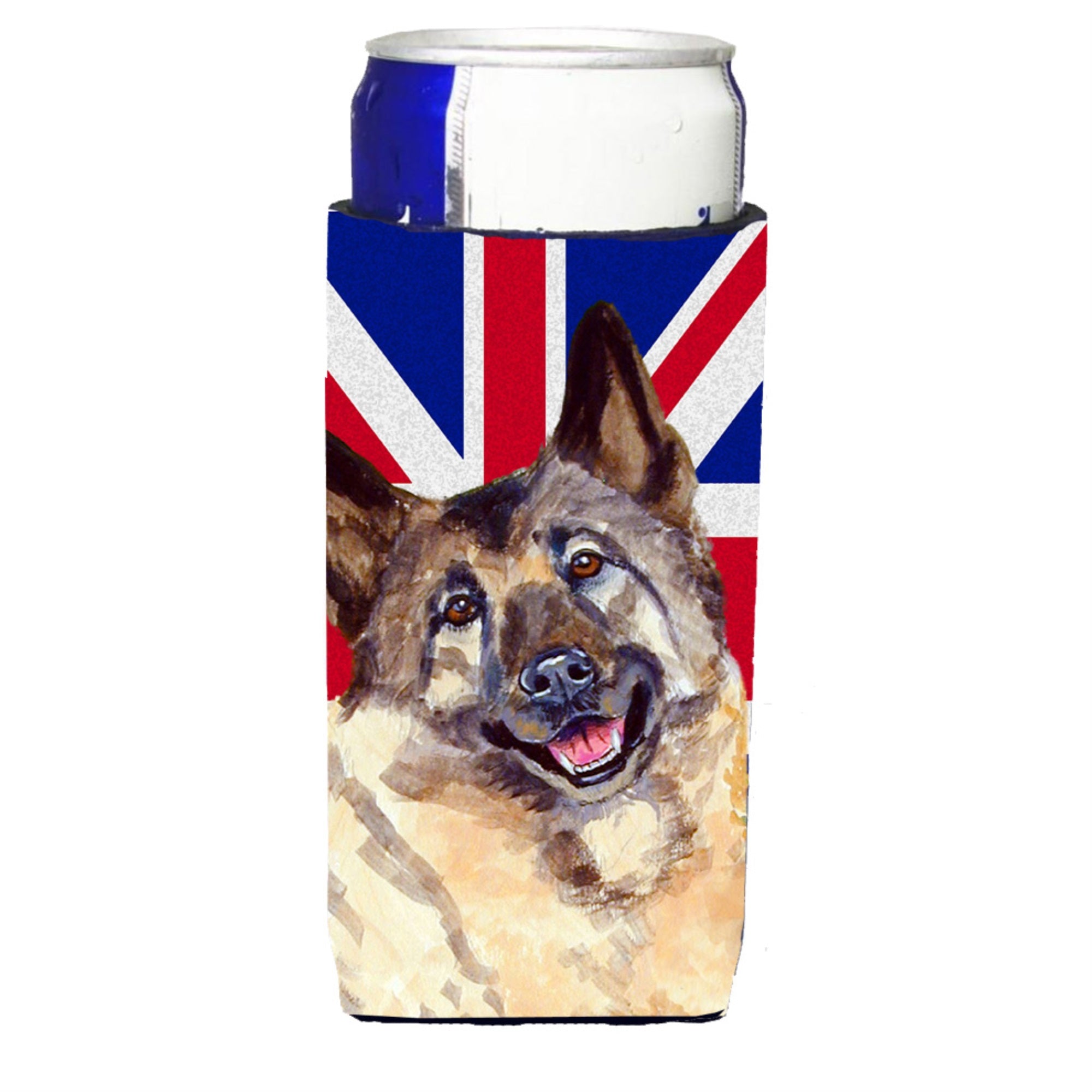 Norwegian Elkhound With English Union Jack British Flag Ultra Hugger For Slim Cans
