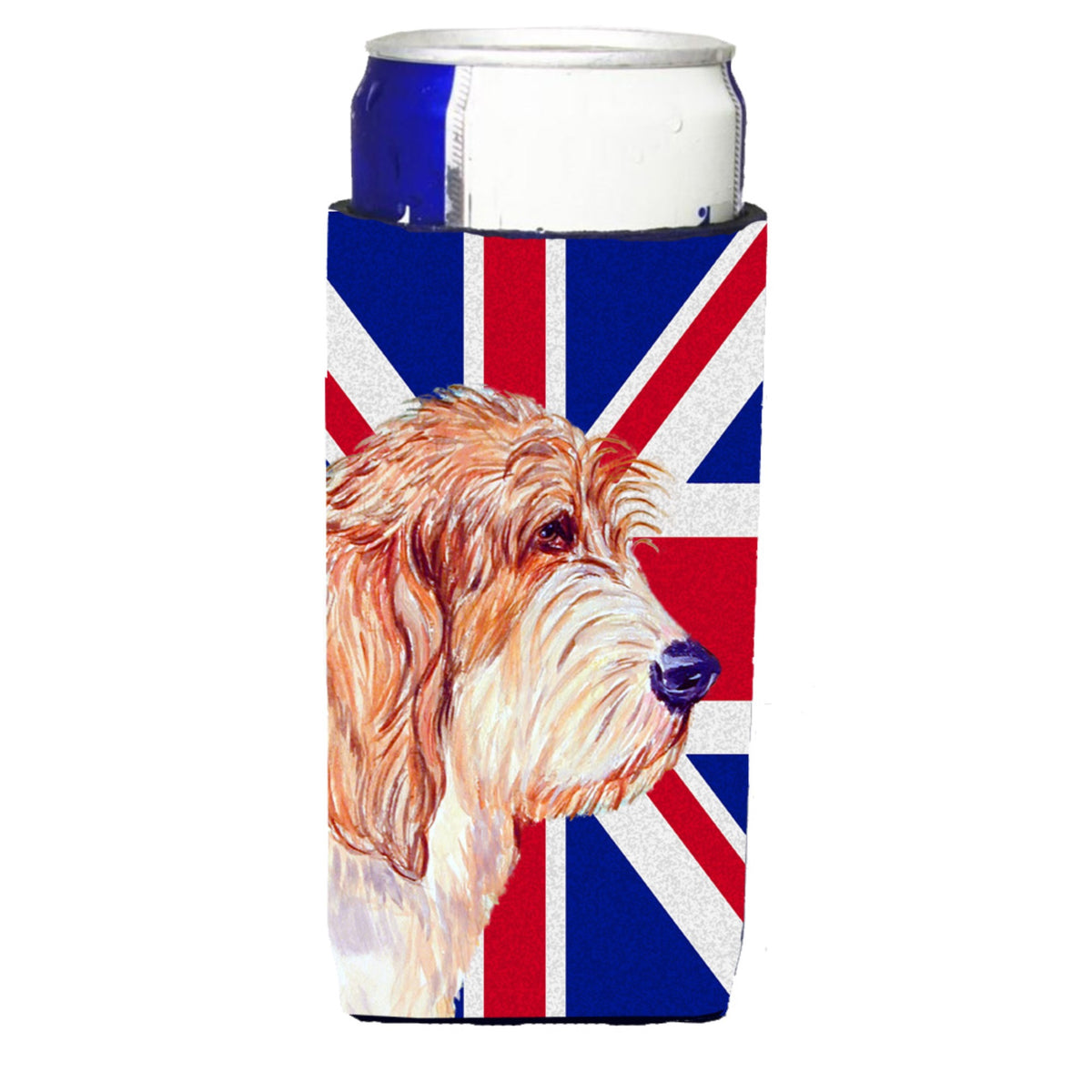 Petit Basset Griffon Vendeen Pbgv With English Union Jack British Flag Ultra Hugger For Slim Cans