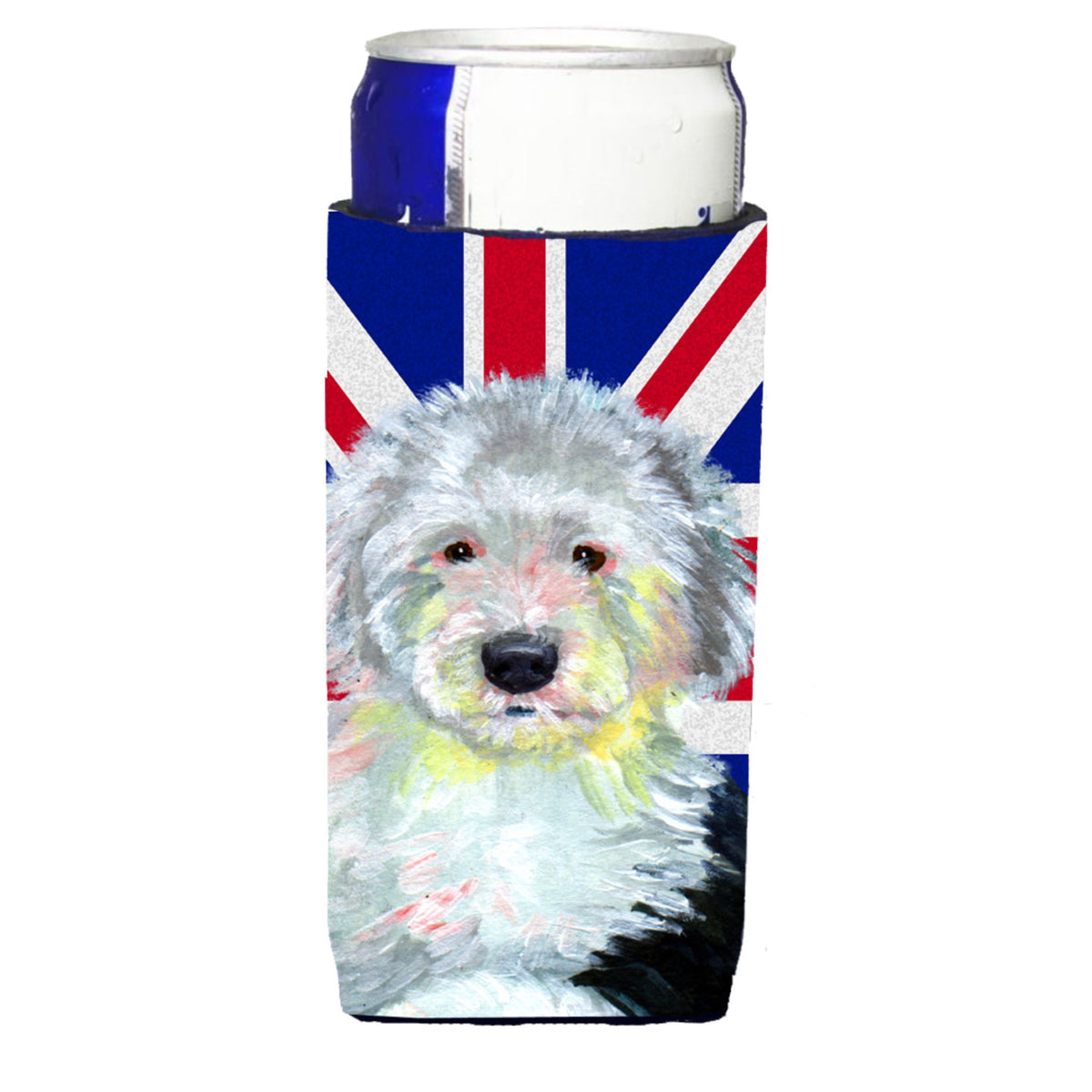 Old English Sheepdog With English Union Jack British Flag Ultra Hugger For Slim Cans