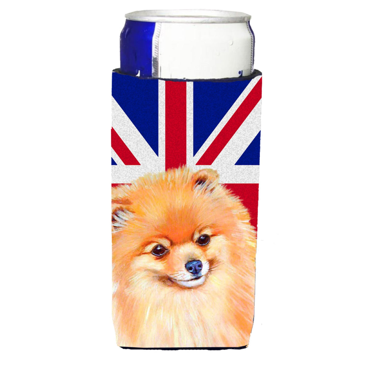 Pomeranian With English Union Jack British Flag Ultra Hugger For Slim Cans