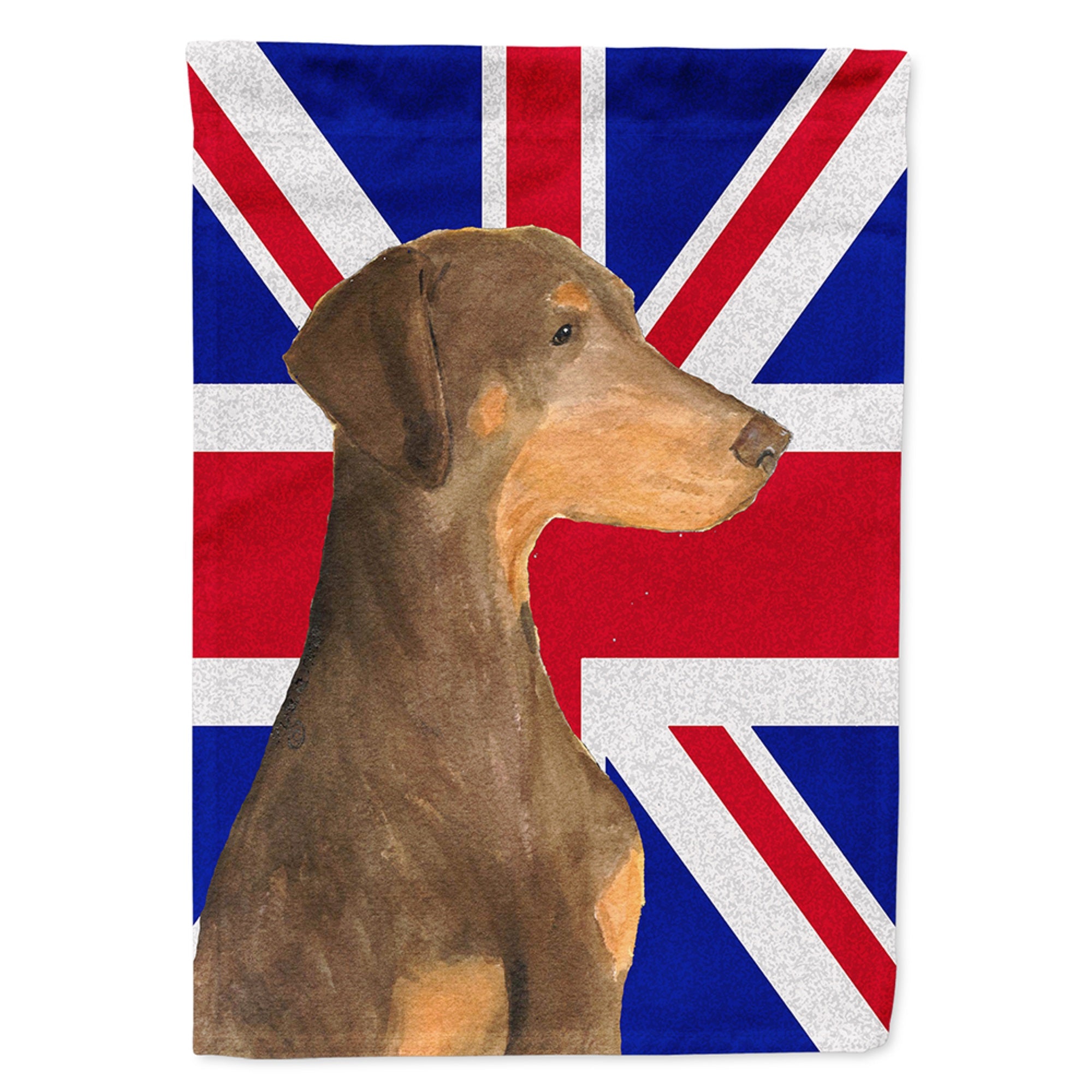Doberman Natural Ears With English Union Jack British Flag Flag Garden Size