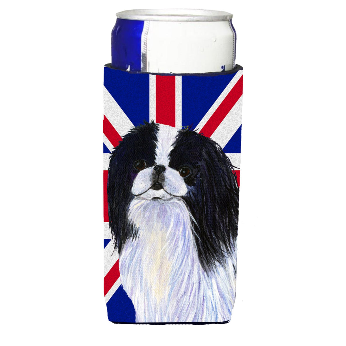 Japanese Chin With English Union Jack British Flag Ultra Hugger For Slim Cans