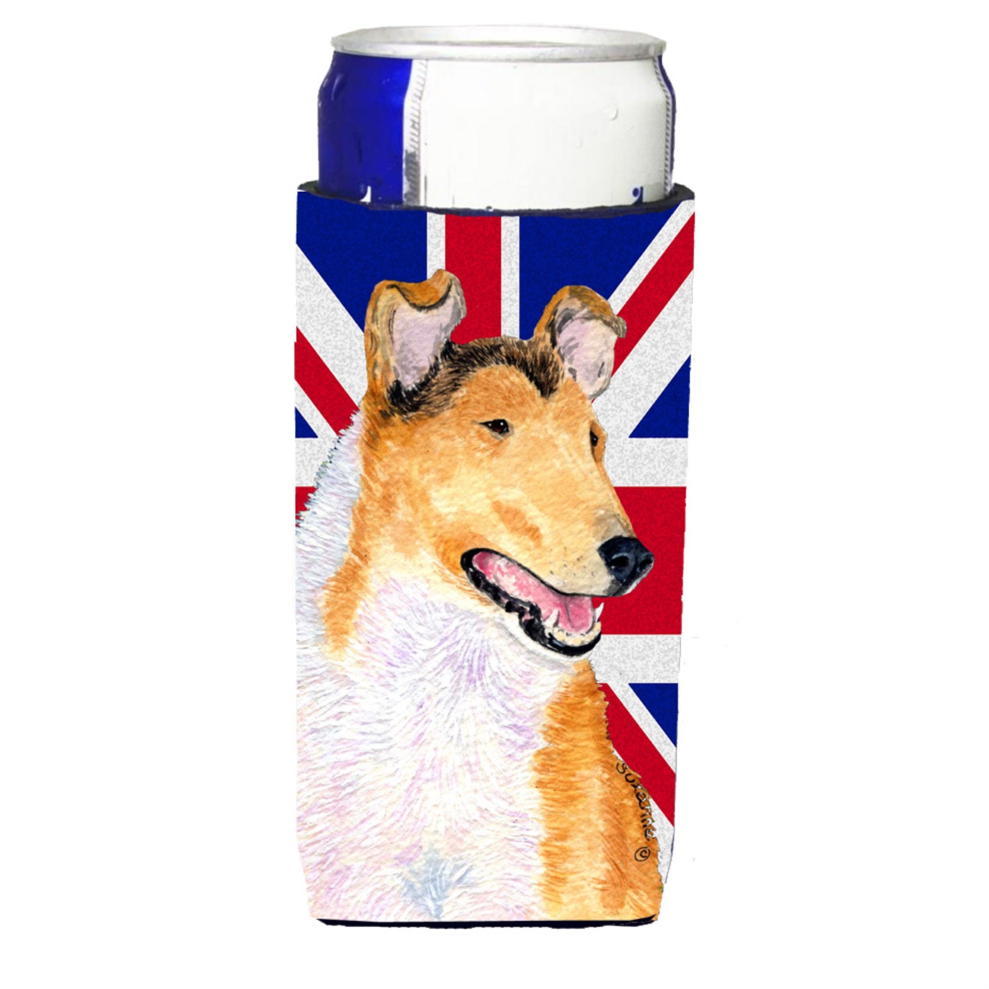 Collie Smooth With English Union Jack British Flag Ultra Hugger For Slim Cans