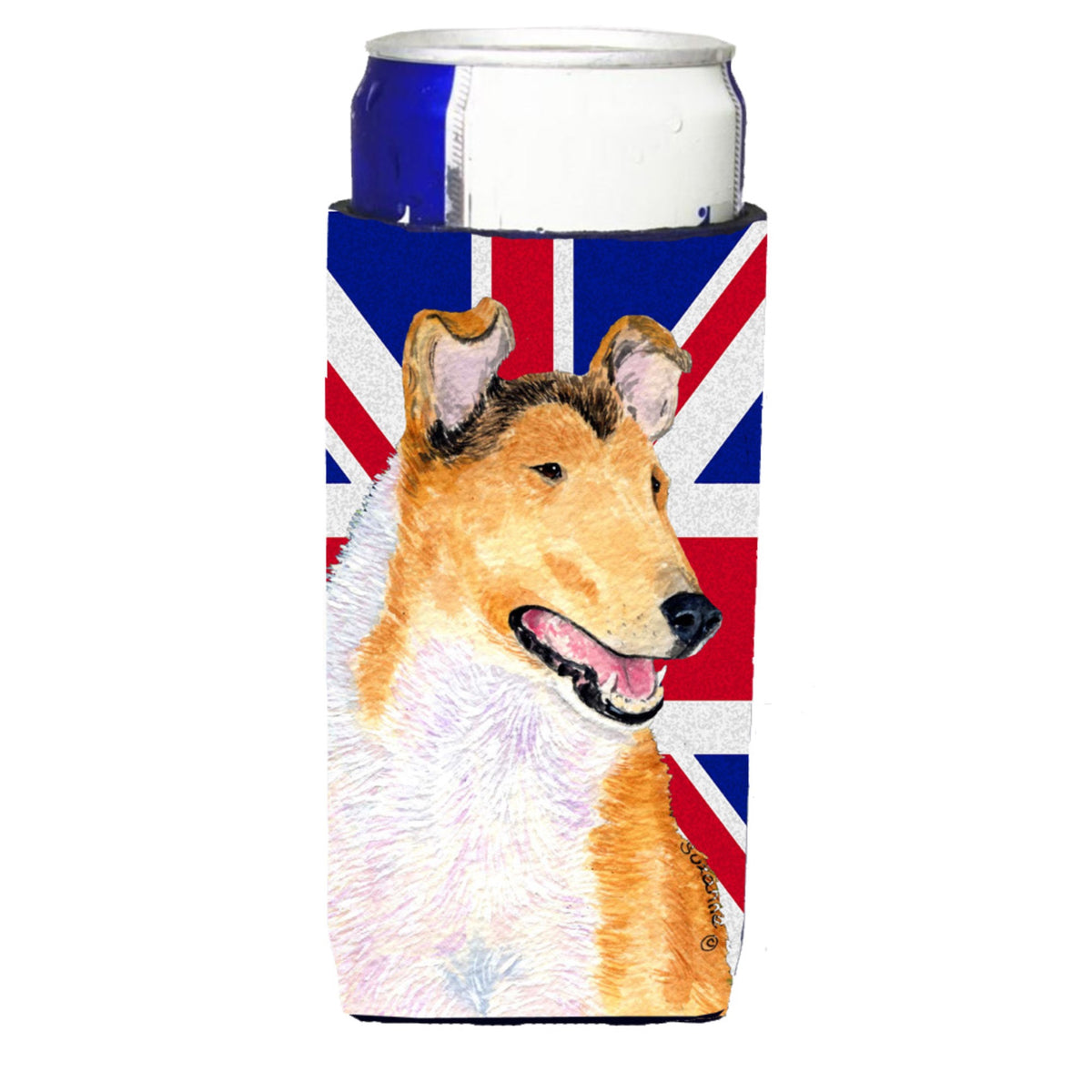 Collie Smooth With English Union Jack British Flag Ultra Hugger For Slim Cans