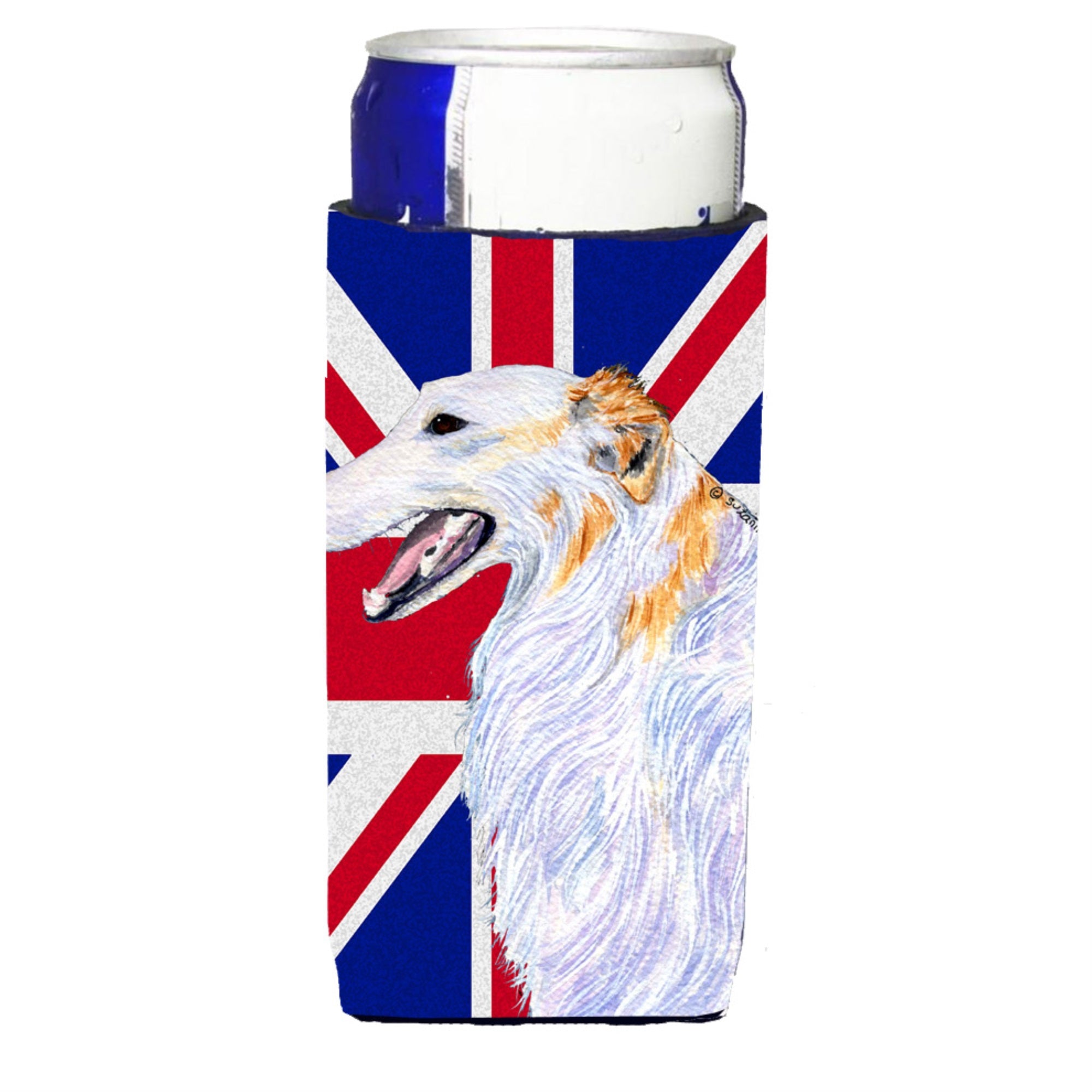 Borzoi With English Union Jack British Flag Ultra Hugger For Slim Cans