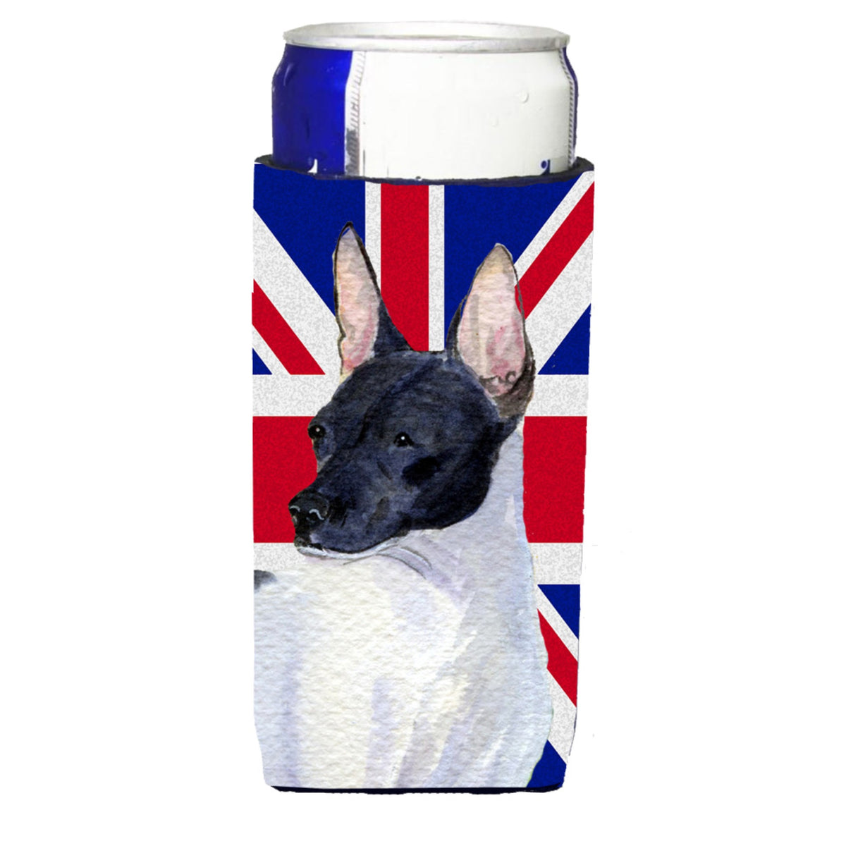 Rat Terrier With English Union Jack British Flag Ultra Hugger For Slim Cans