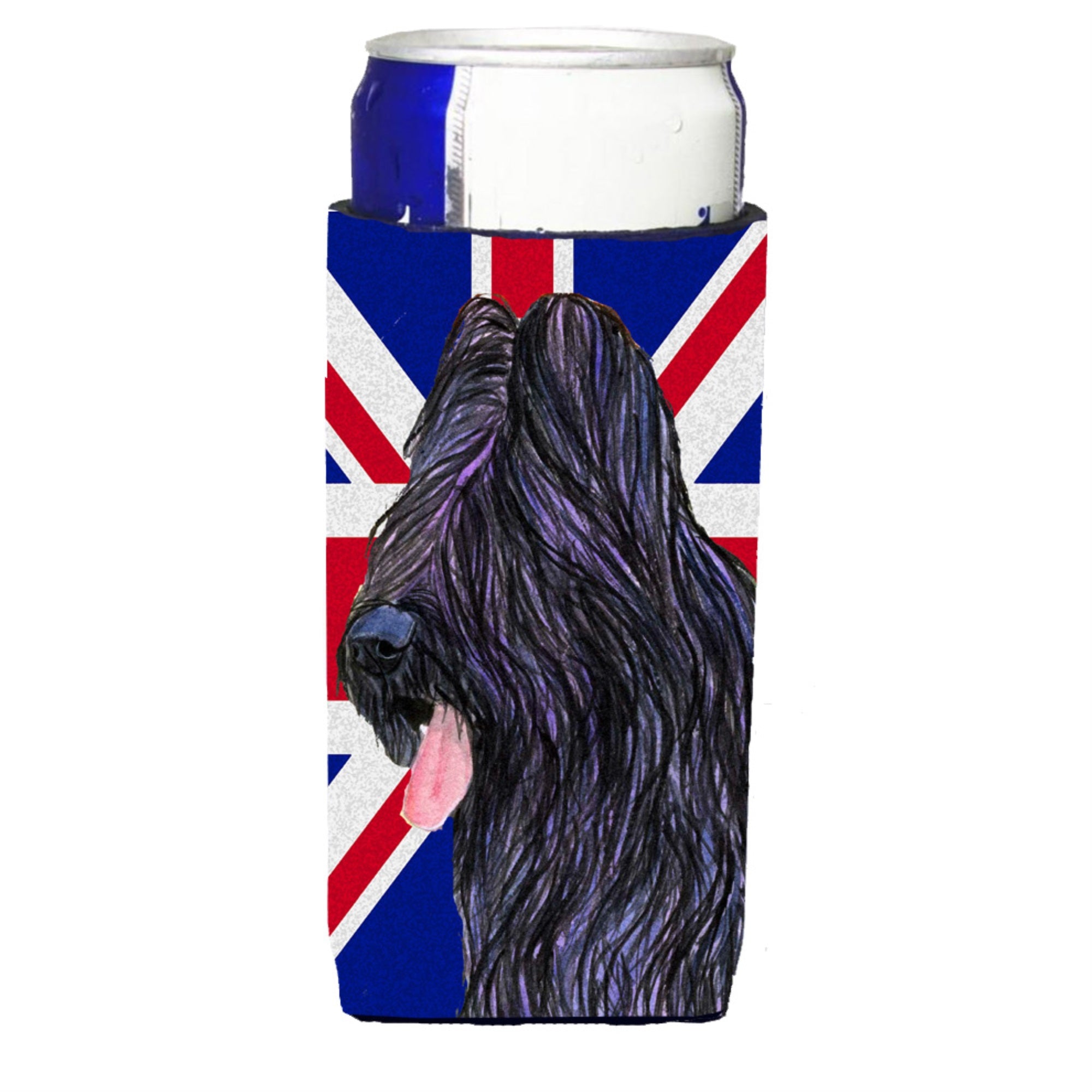 Briard With English Union Jack British Flag Ultra Hugger For Slim Cans