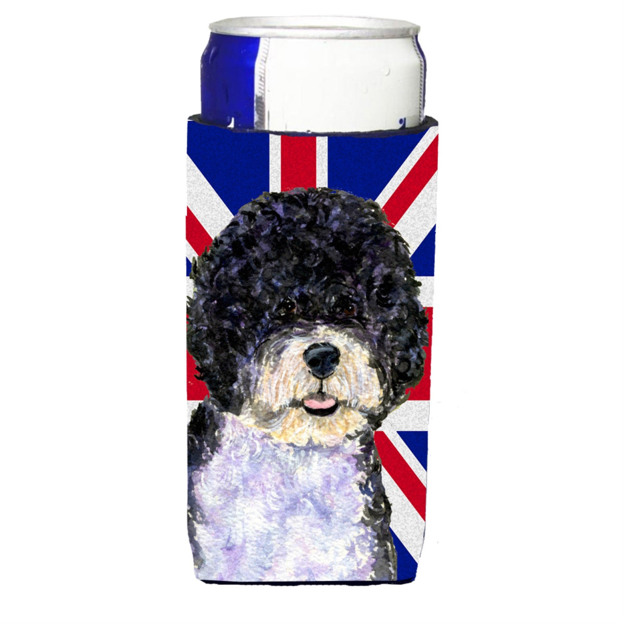 Portuguese Water Dog With English Union Jack British Flag Ultra Hugger For Slim Cans