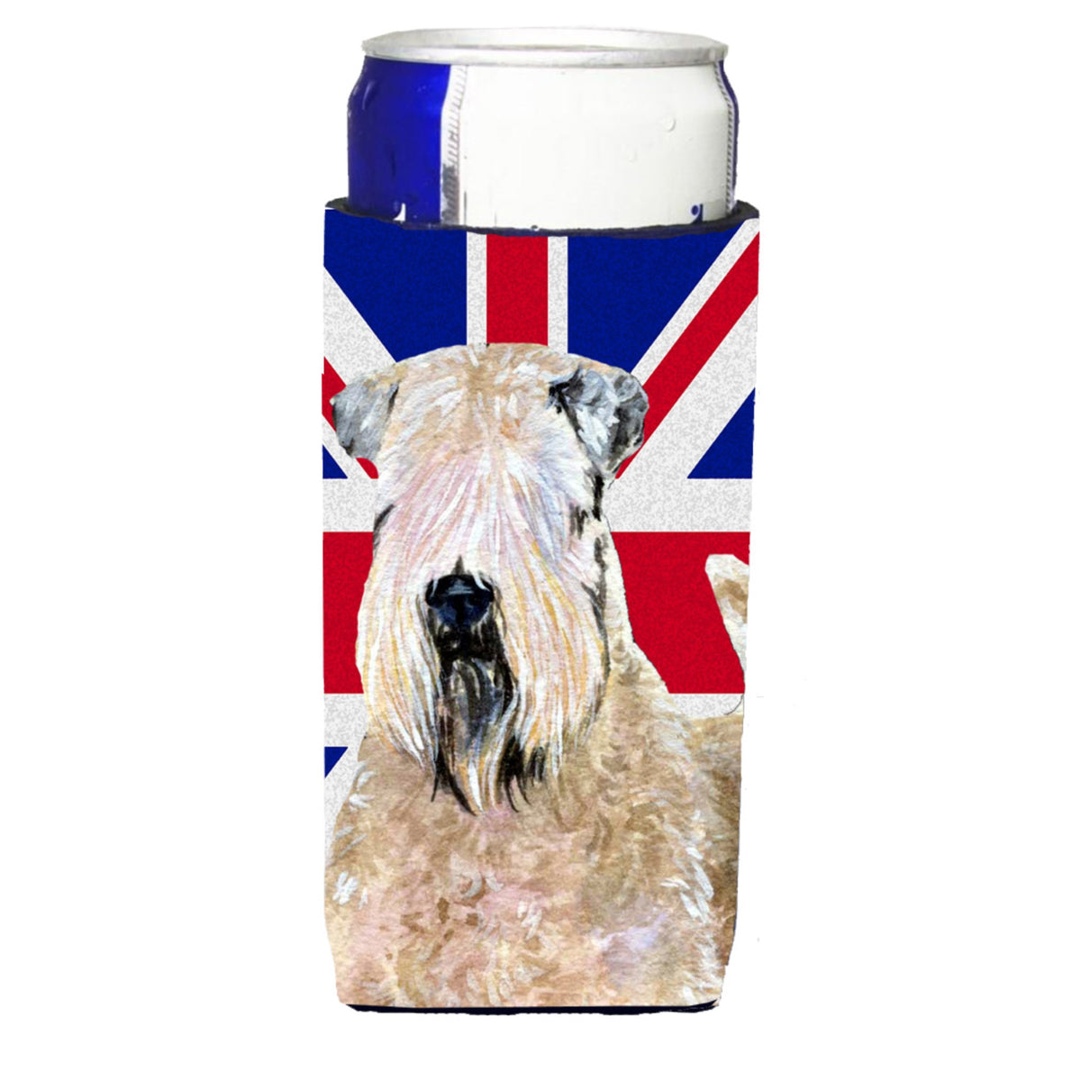 Wheaten Terrier Soft Coated With English Union Jack British Flag Ultra Hugger For Slim Cans